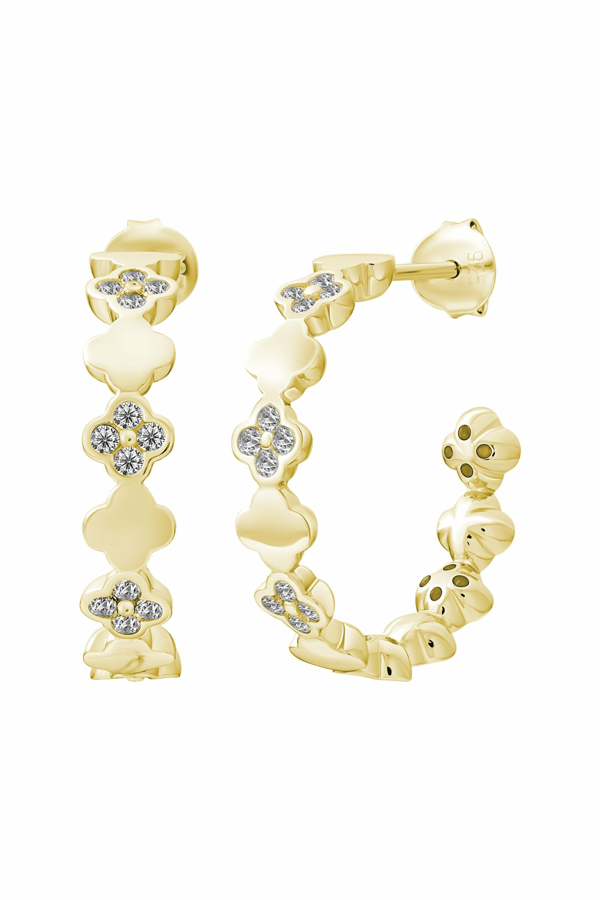 Creolen 925 Sterling Silber vergoldet Kleeblatt Zirkonia 41185170325598 – Bild 2