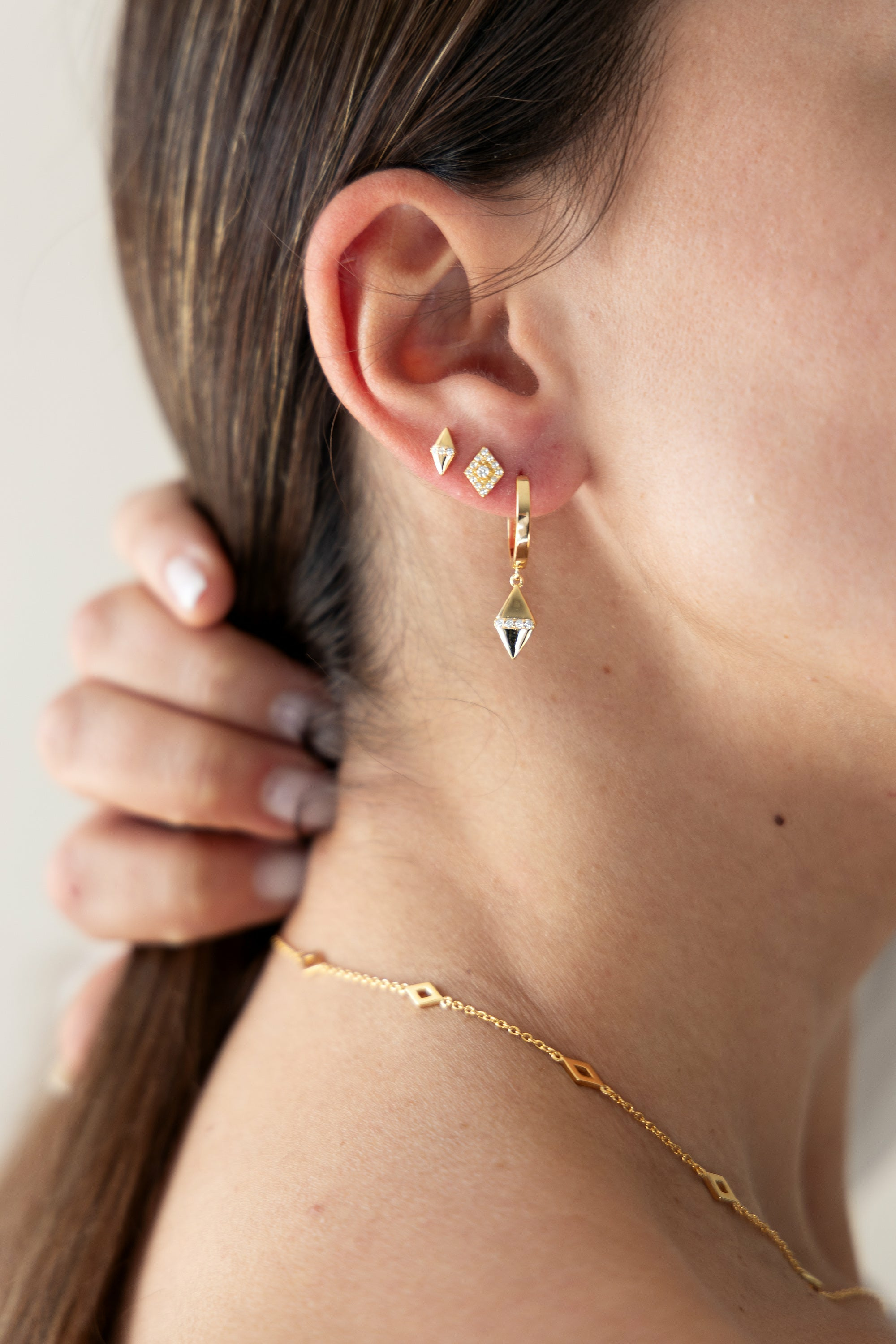 Creolen 925 Silber vergoldet Rauten Anhänger und Zirkonia 41185103282270 – Bild 2