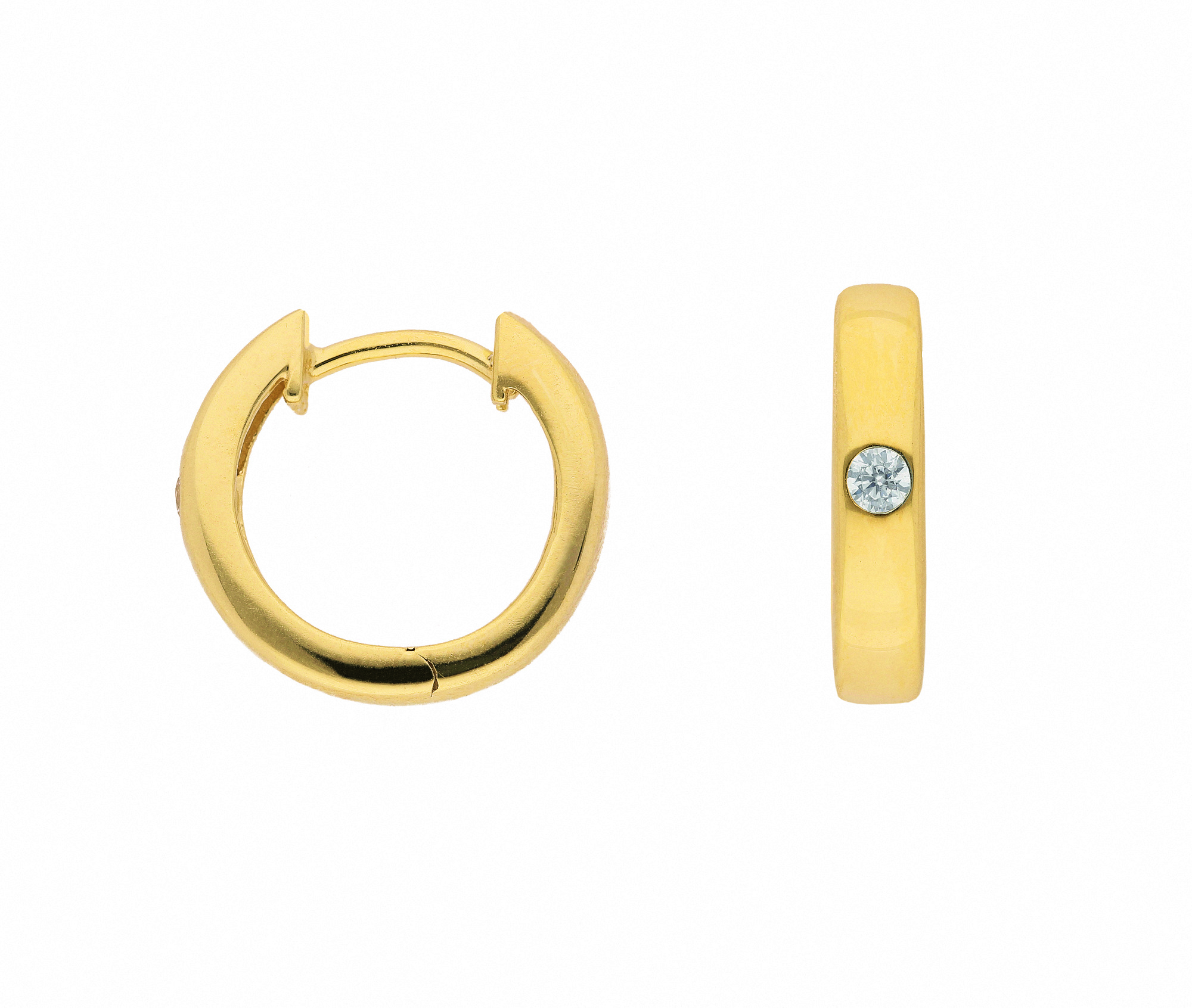 Damen 585 Gold Ohrringe Creolen mit Zirkonia Ø 13,6 mm – Bild 2