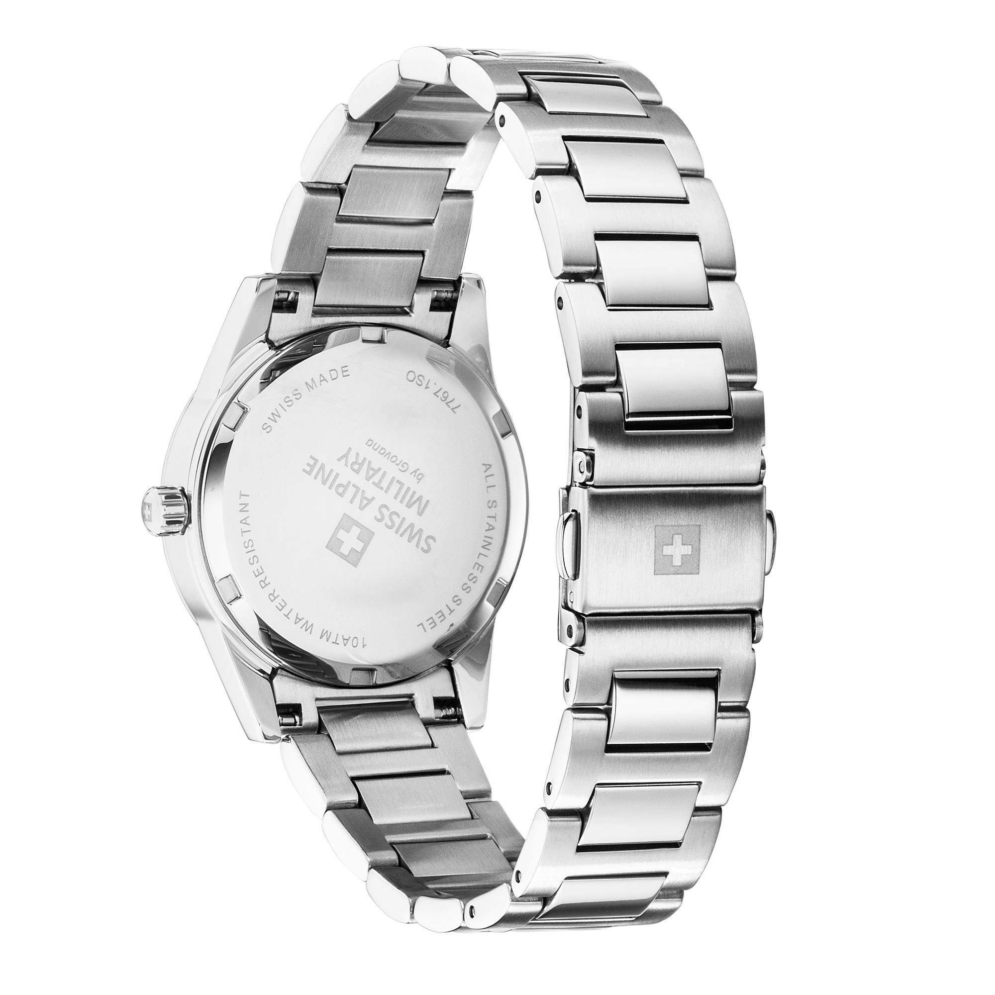 Swiss Alpine Military Damenuhr Argos Silber Grün 34mm 7767.1134 – Bild 3