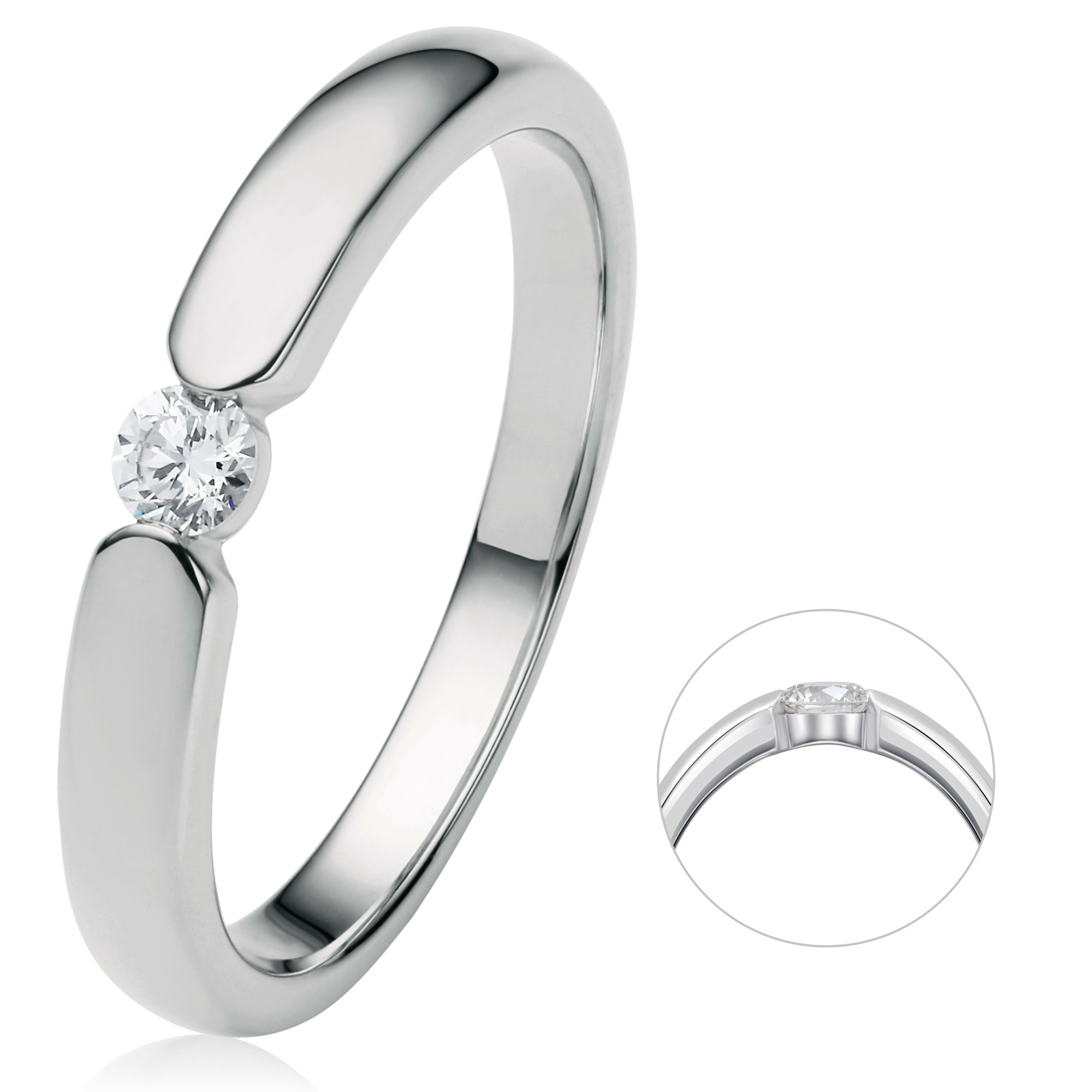 0.13 ct  Diamant Brillant Spannfassung Ring aus 950 Platin 0.13 ct  Diamant Brillant Spannfassung Ring aus 950 Platin