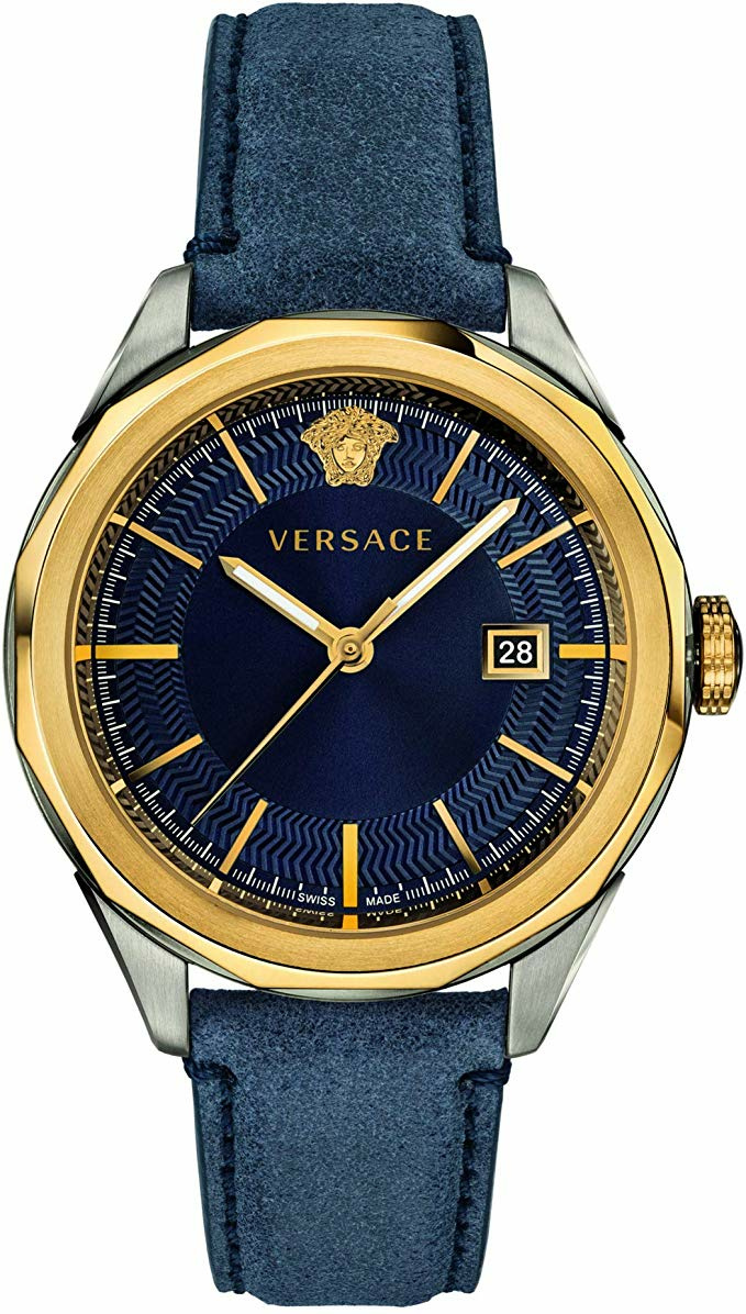 Versace Glaze Herrenuhr Blaues Leder Gold Stahlgehäuse 43mm VERA00218 Versace Glaze Herrenuhr Blaues Leder Gold Stahlgehäuse 43mm VERA00218
