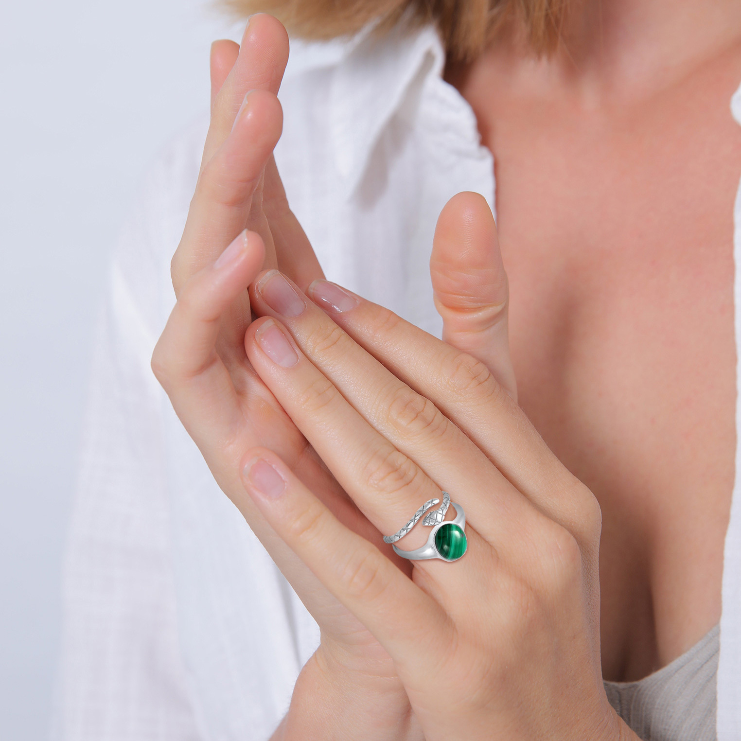 Ring Siegelring Malachit Schlange 2er Set 925 Silber – Bild 3