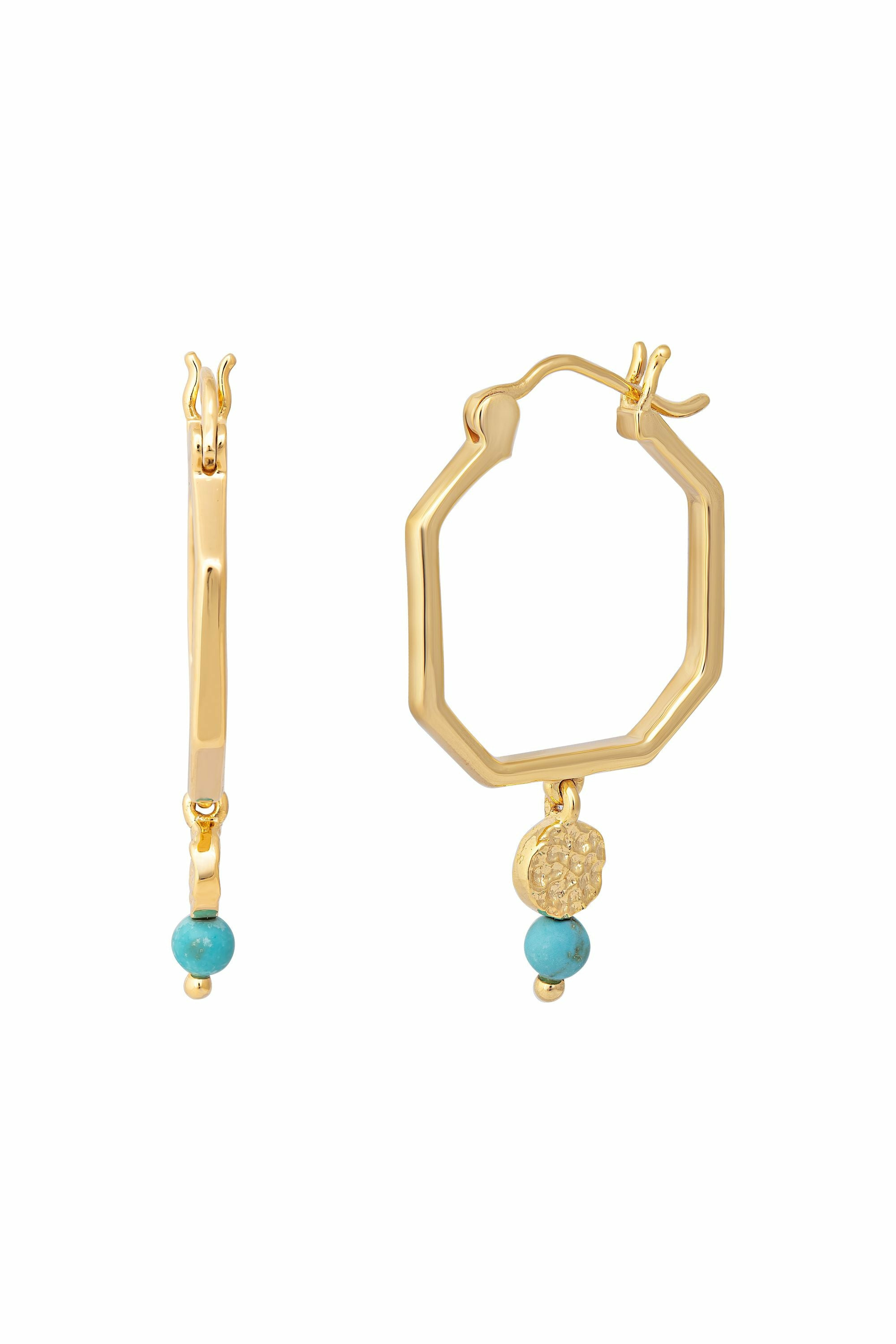 Creolen 925 Silber vergoldet Oktagon Plättchen türkiser Howlith 41185024245854 – Bild 2