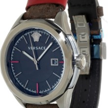 Versace Glaze Herrenuhr Dunkelgrau Braun Leder Silber Stahl 43mm VERA00418 Versace Glaze Herrenuhr Dunkelgrau Braun Leder Silber Stahl 43mm VERA00418