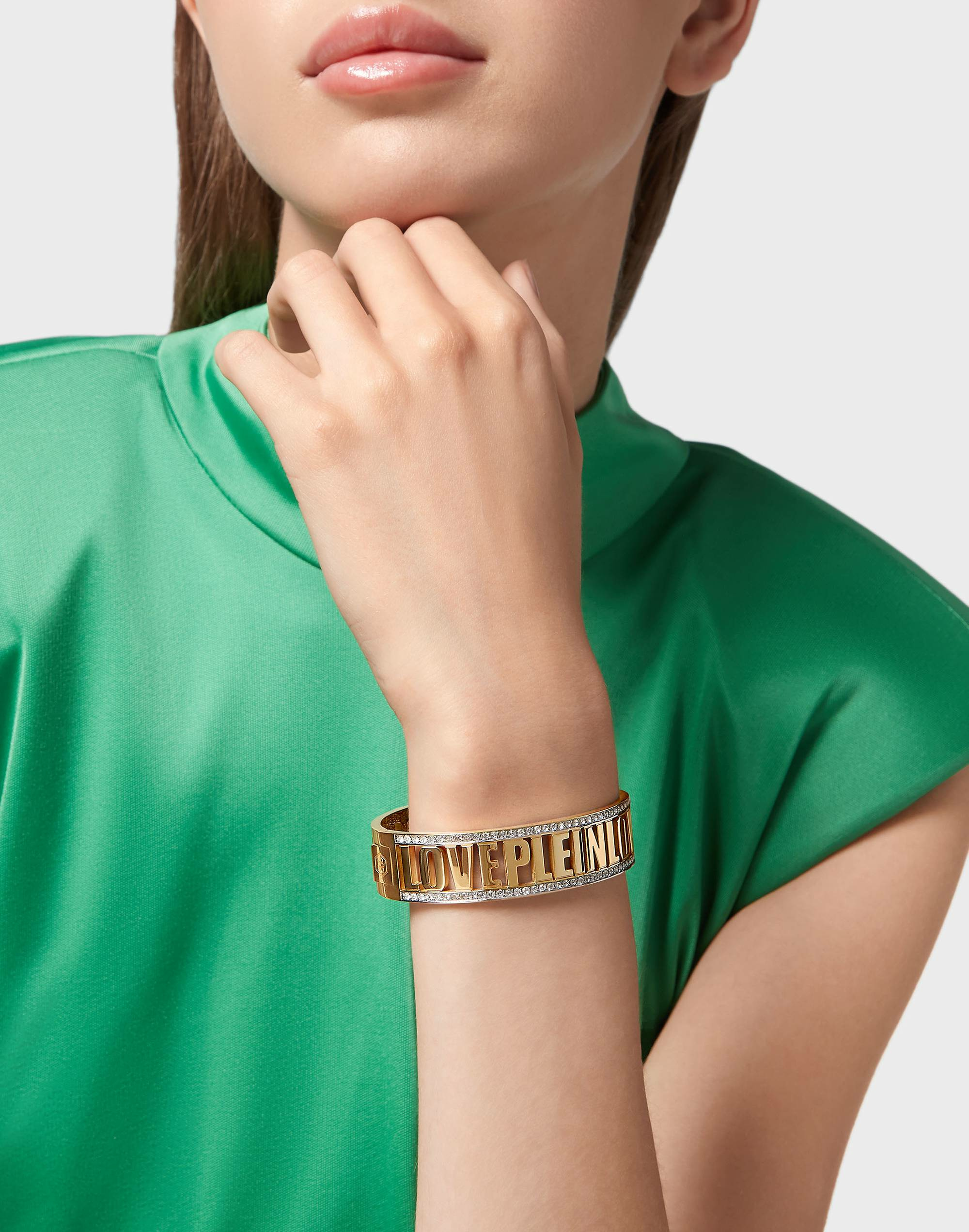 Philipp Plein Damen Armband Armreif Edelstahl IP Gold Lettering – Bild 3