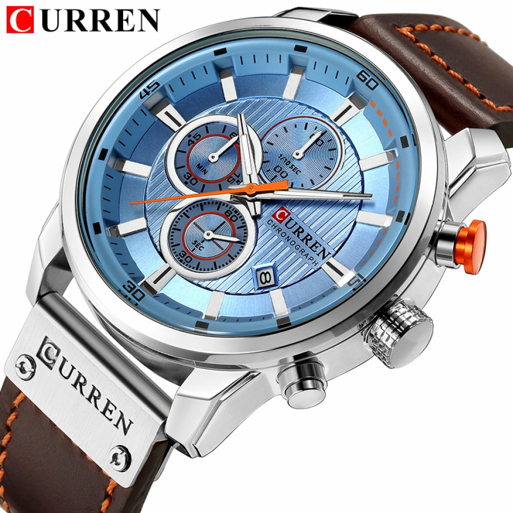 CURREN Men%27s Dark Brown Chronograph Quartz Watch Waterproof Leather Strap Sports... CURREN Men%27s Dark Brown Chronograph Quartz Watch Waterproof Leather Strap Sports...