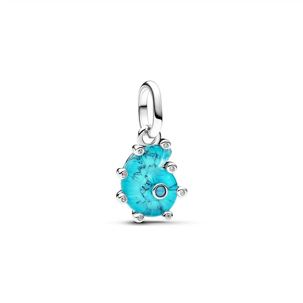 Pandora Silber Charm-Anhänger Blaue Muranoglas Meeresschnecke 793900C01 Pandora Silber Charm-Anhänger Blaue Muranoglas Meeresschnecke 793900C01