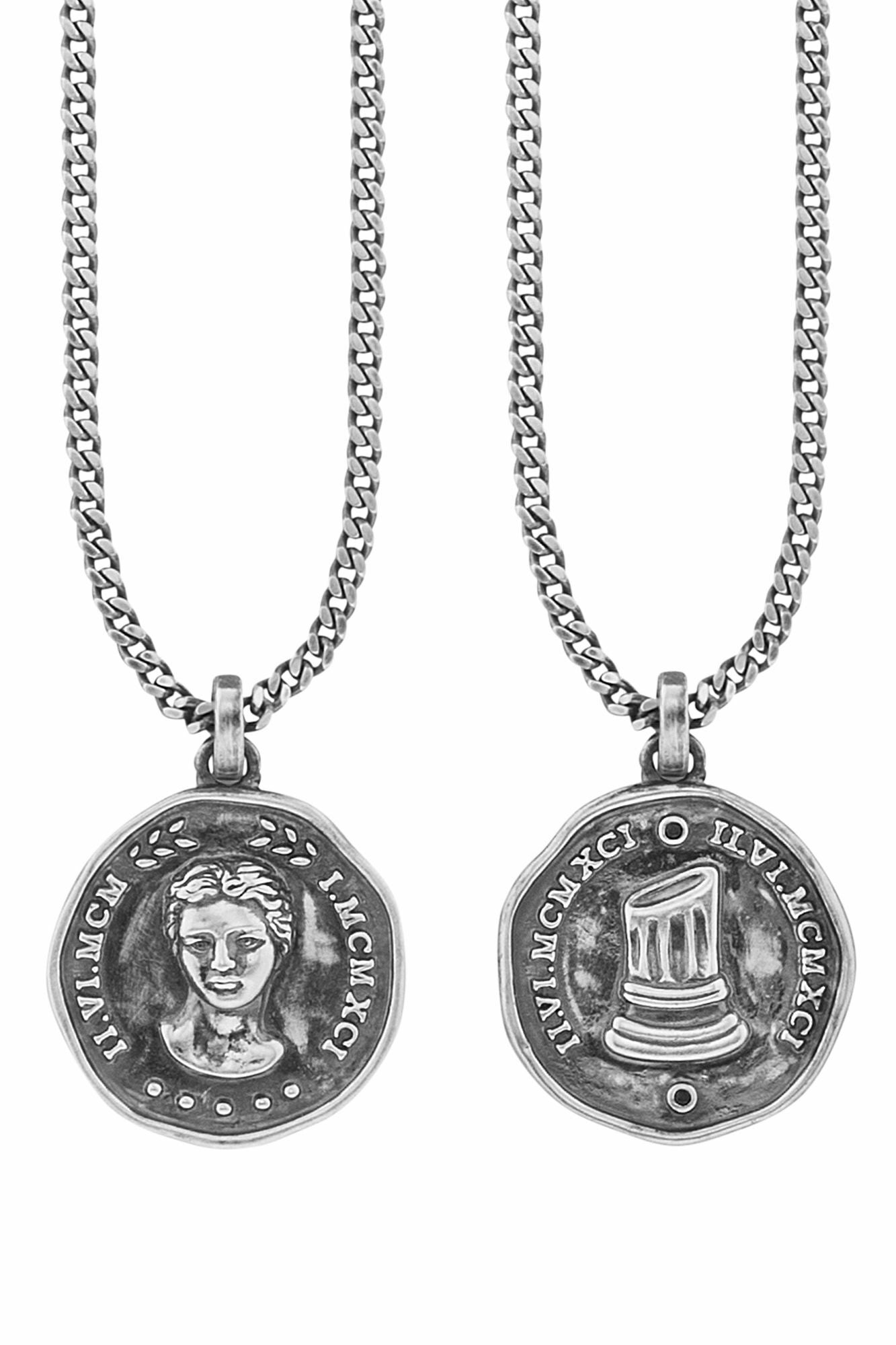 Anhänger mit Kette 925/- Sterling Silber oxidiert Münze Spinell 41173383348318 – Bild 2