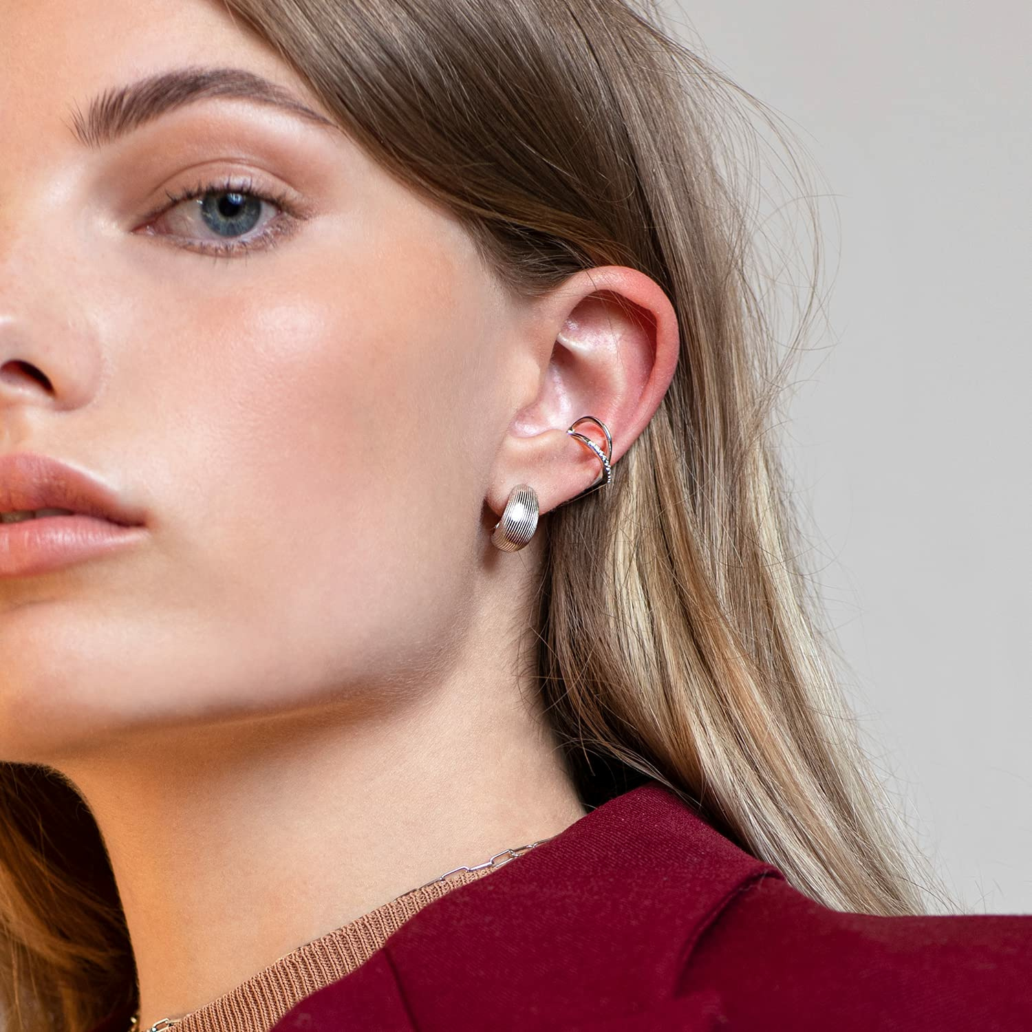 Xenox Damen Design Ohrstecker Ohrschmuck Sterling Silber 925 - Leaf XS1869 – Bild 2