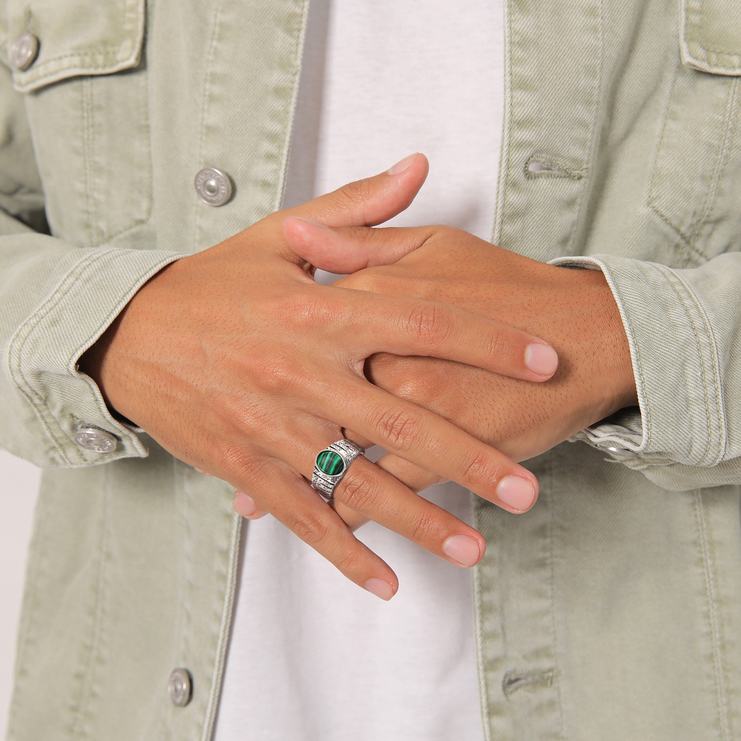 Ring Siegelring Malachit Grün Bikerring 925 Silber – Bild 3