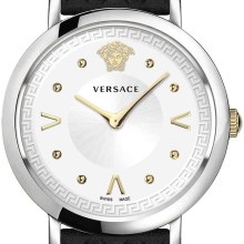 Versace Pop Chic Damenuhr Schwarzes Leder Silber Stahlgehäuse 36mm VEVD00119 Versace Pop Chic Damenuhr Schwarzes Leder Silber Stahlgehäuse 36mm VEVD00119
