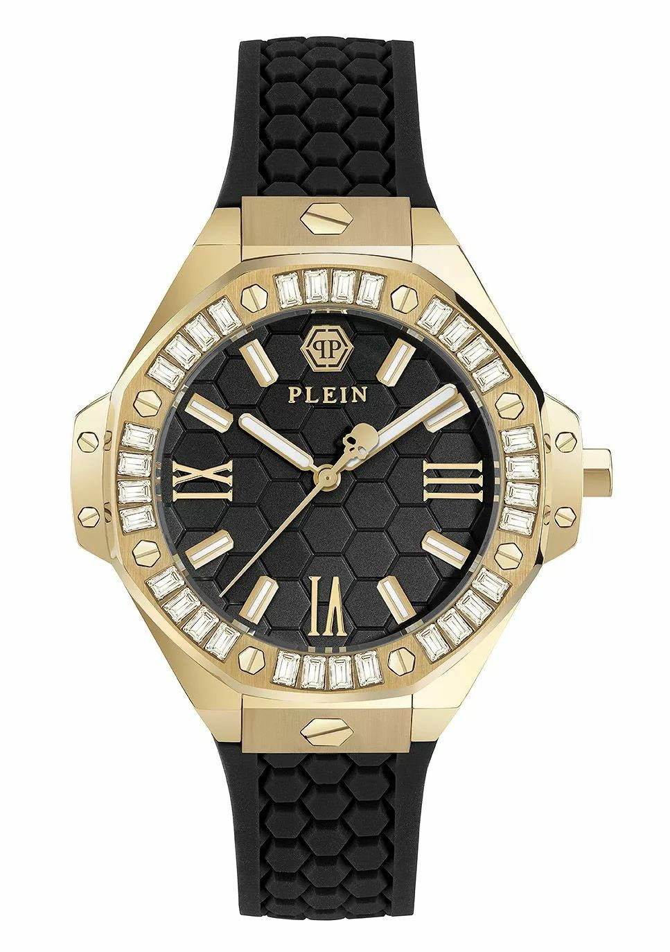 Philipp Plein Damenuhr Lady Royal PWBDA0424 Gold Schwarz 39 mm Silikonarmband – Bild 3