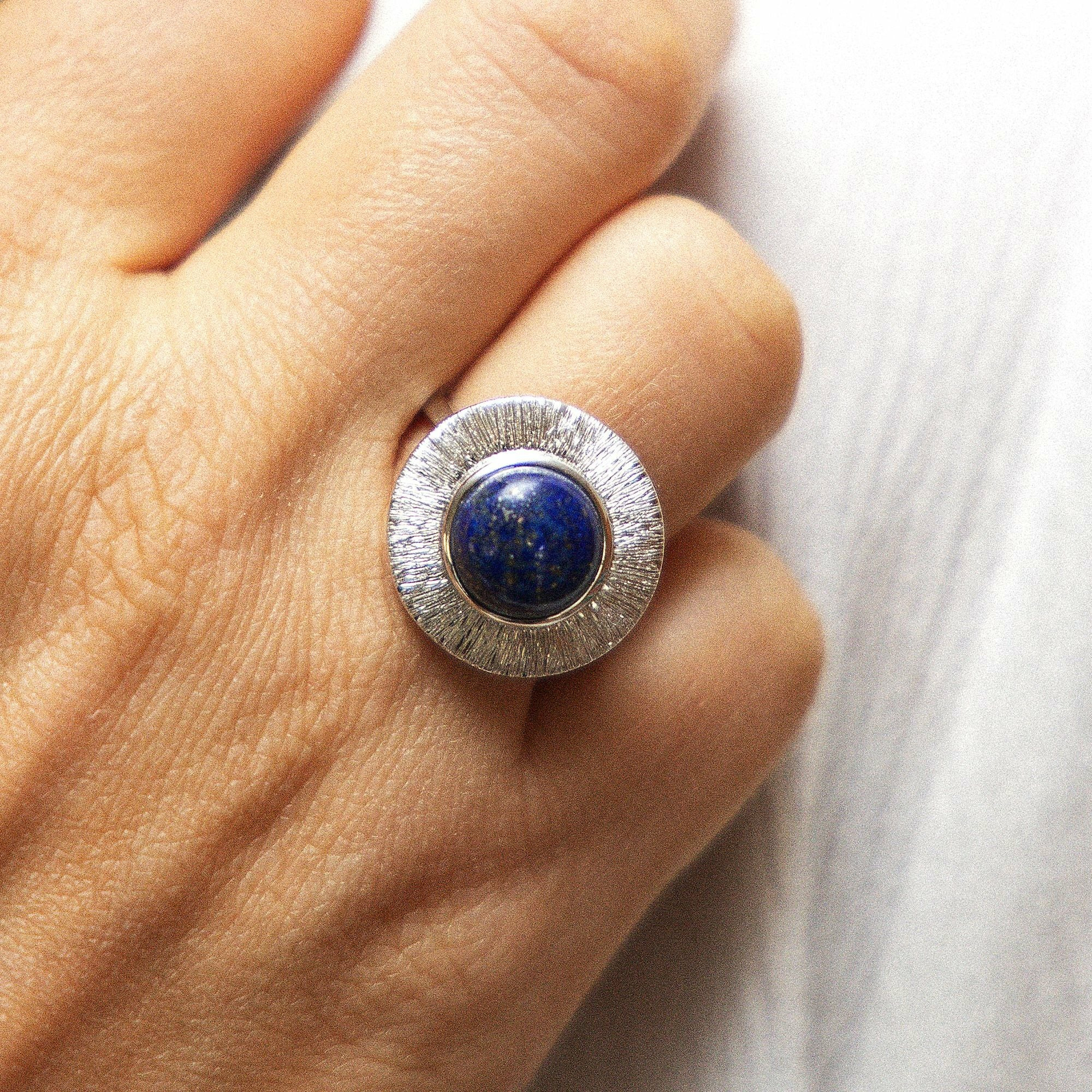 ZEEme Gems Silber 925 rhodiniert glanz/matt mit echtem Lapis 10mm Ring 416788999... – Bild 2