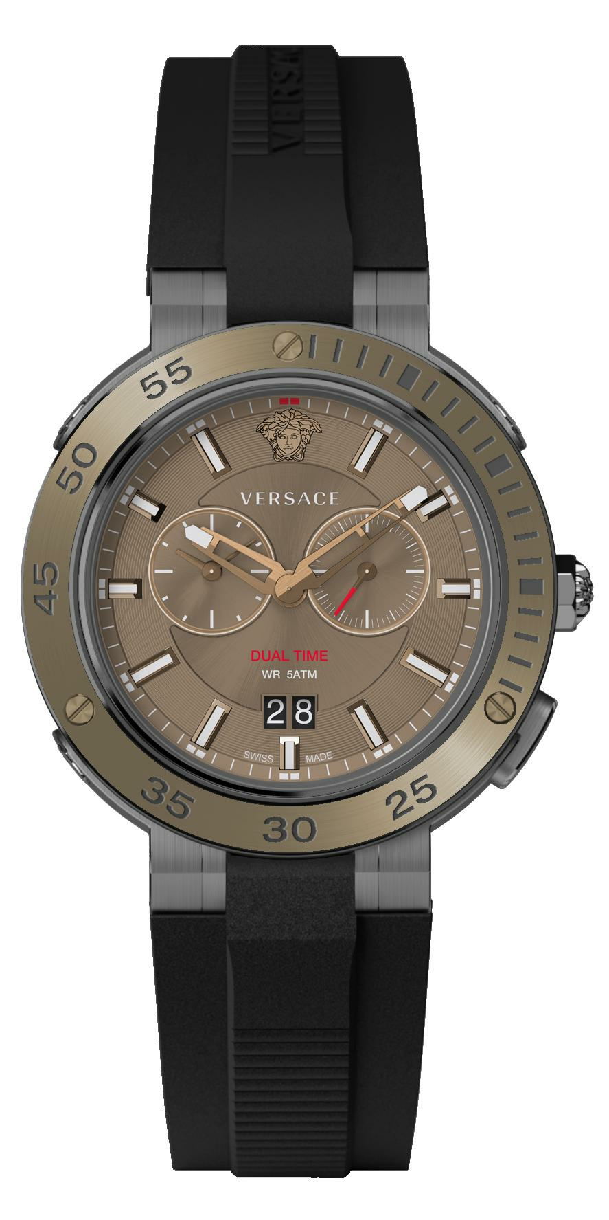 Versace V-Extreme Pro Dual Time Herrenuhr Schwarzes Armband Bronze 46mm VECN0031... Versace V-Extreme Pro Dual Time Herrenuhr Schwarzes Armband Bronze 46mm VECN0031...