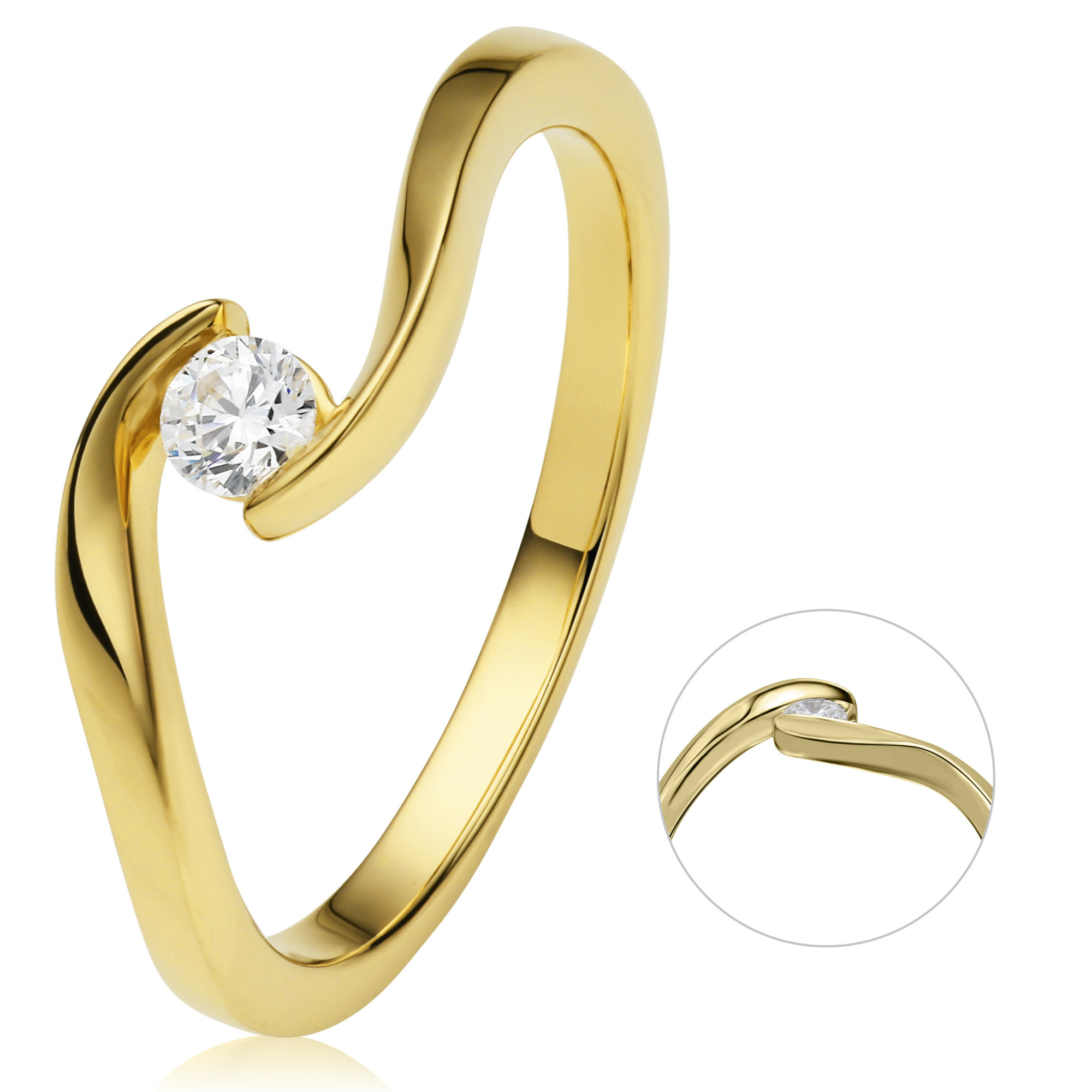 0,15 ct  Diamant Brillant Spannfassung Ring aus 585 Gelbgold 0,15 ct  Diamant Brillant Spannfassung Ring aus 585 Gelbgold