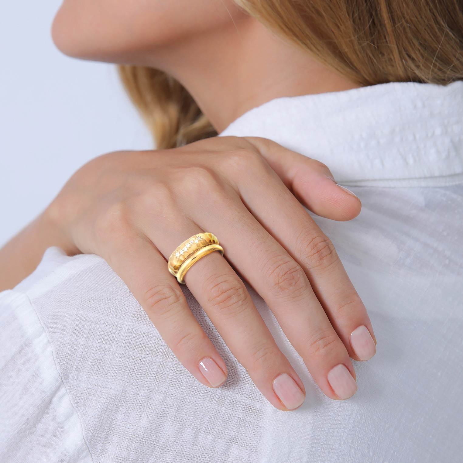 Ring Topas Hammerschlag Bandring Set 925 Silber rhodiniert – Bild 3