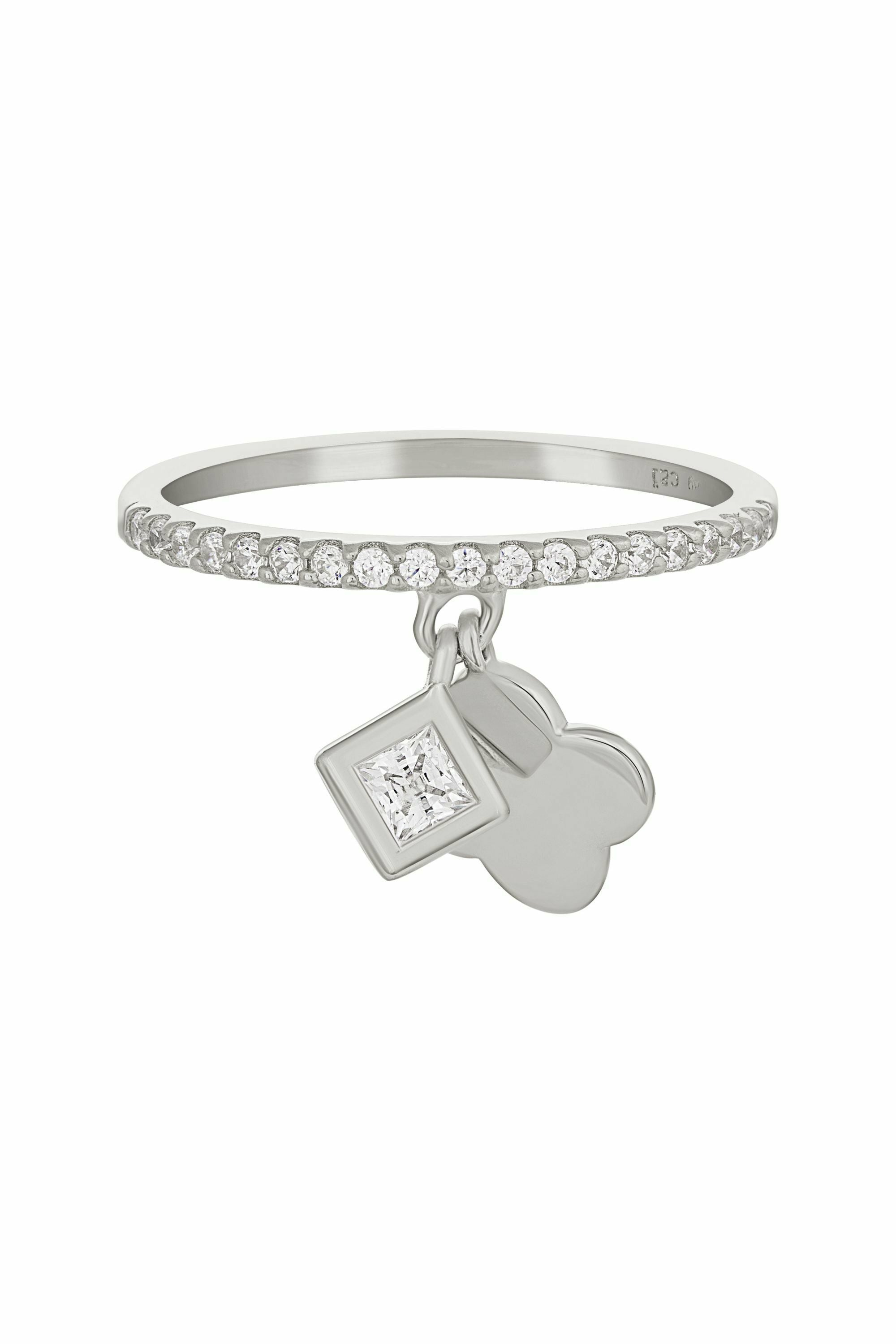 Ring 925 Sterling Silber rhodiniert mit Anhängern Kleeblatt Zirkonia 41184895336...