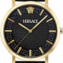 Versace Herren Uhr Greca Slim Gold Schwarz Leder VE8Q00224 Versace Herren Uhr Greca Slim Gold Schwarz Leder VE8Q00224