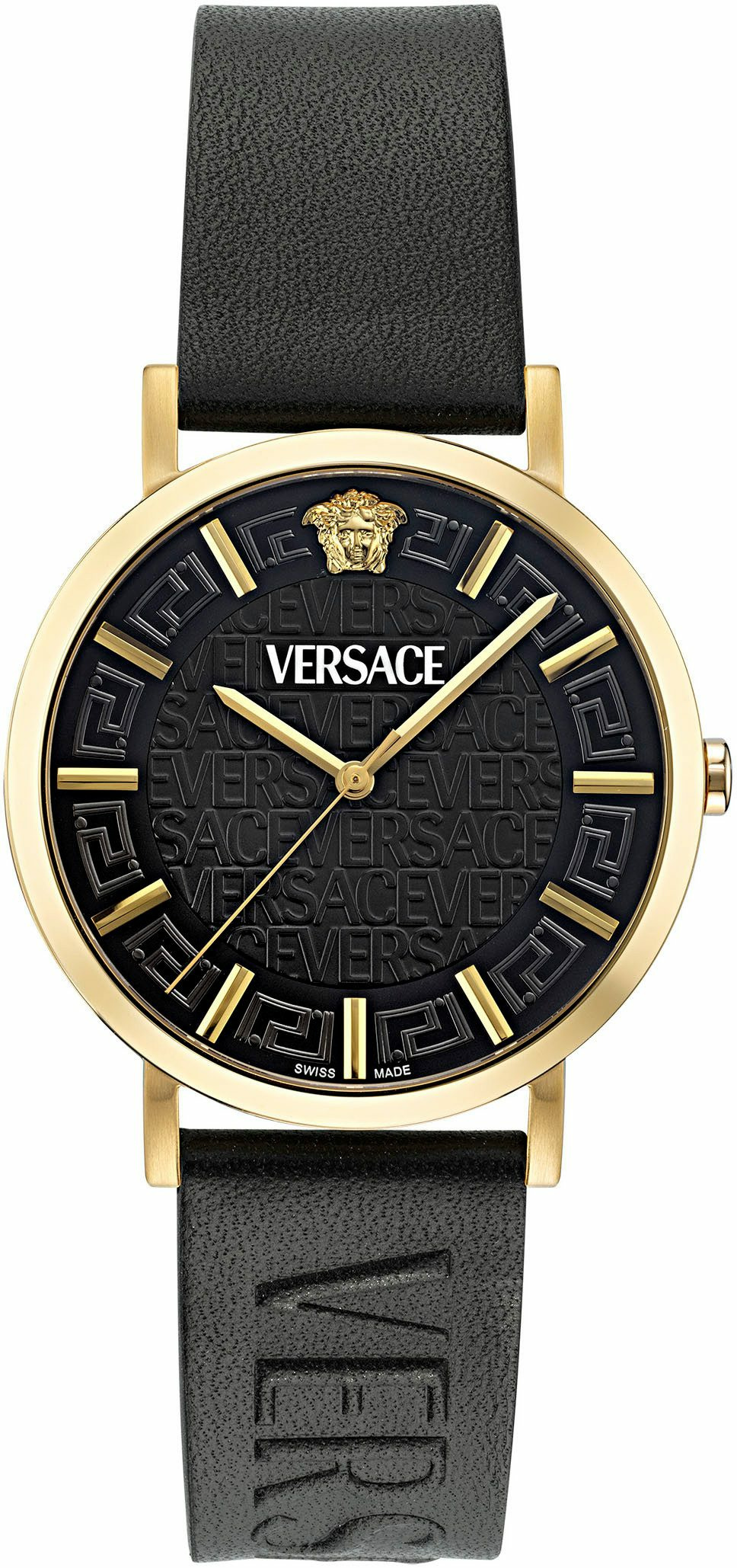 Versace Herren Uhr Greca Slim Gold Schwarz Leder VE8Q00224 Versace Herren Uhr Greca Slim Gold Schwarz Leder VE8Q00224