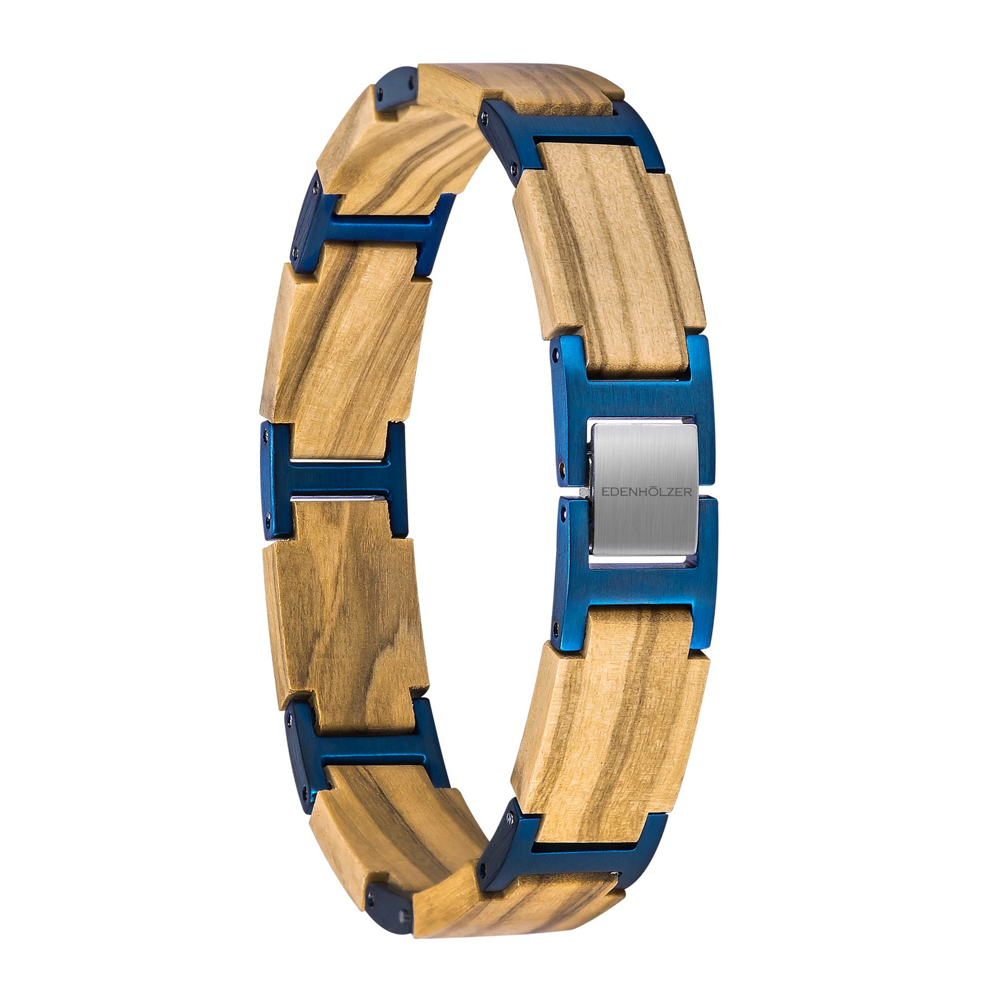 Edenhölzer Armband Holzarmband Holz Edelststahl braun blau – Bild 2