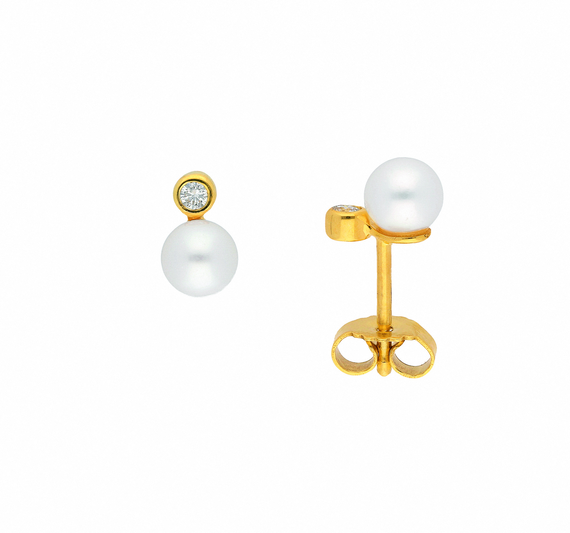 Damen 585 Gold Ohrringe  Ohrstecker mit Süßwasser Zuchtperle – Bild 2