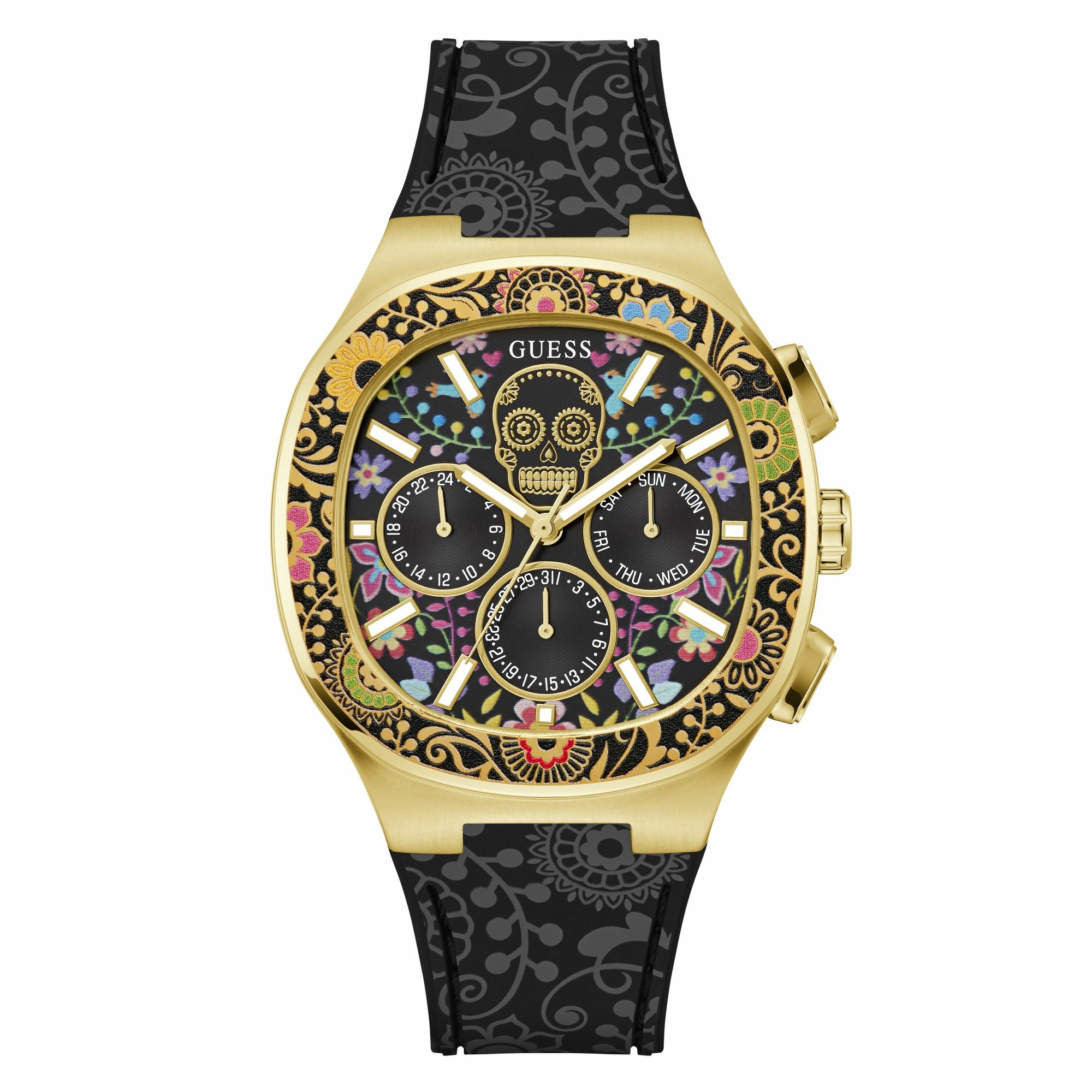 Guess Herren Armbanduhr Day of the Dead Schwarz Gold GW0784G1 Guess Herren Armbanduhr Day of the Dead Schwarz Gold GW0784G1