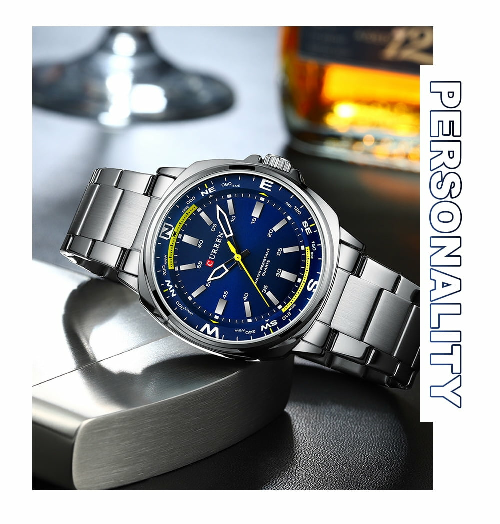 CURREN Men%27s Ice Blue Quartz Sports Watch Stainless Steel Casual Wristwatch Wate...