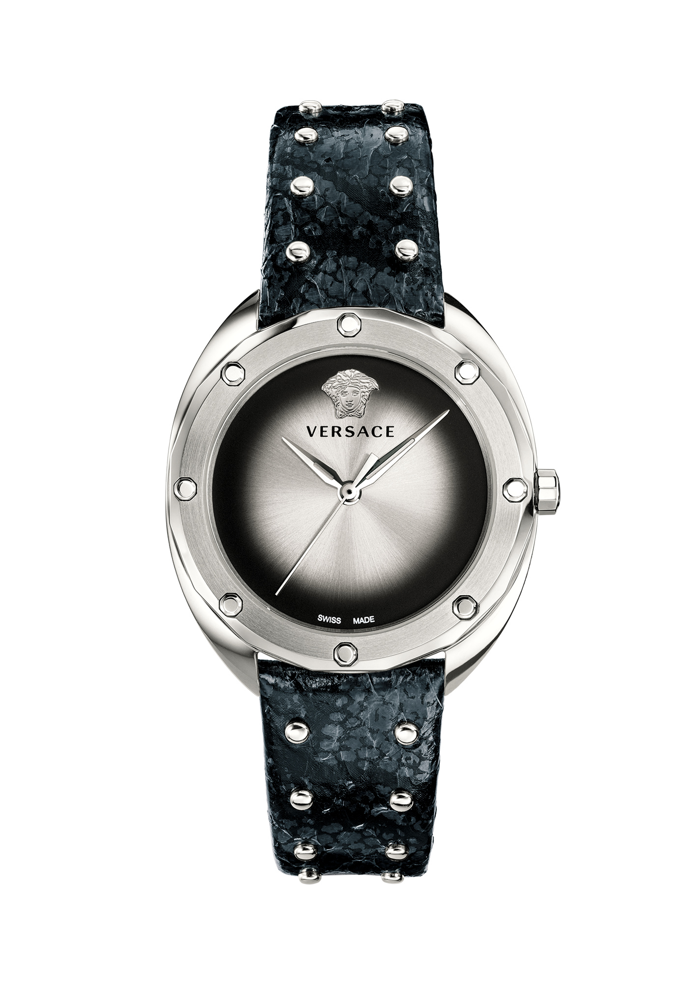 Versace Shadov Damenuhr Schwarz Leder Silber Edelstahl 38mm VEBM00118 Versace Shadov Damenuhr Schwarz Leder Silber Edelstahl 38mm VEBM00118