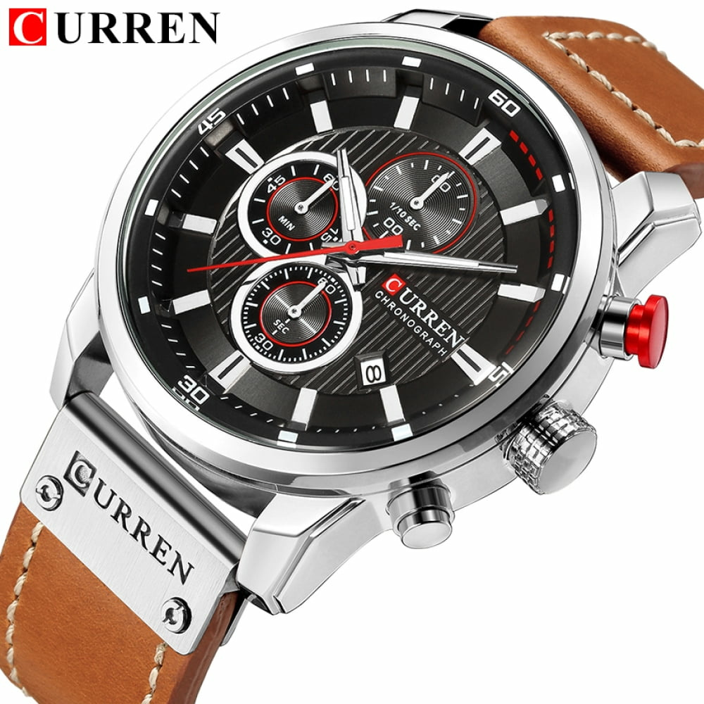 CURREN Men%27s Dark Brown Chronograph Quartz Watch Waterproof Leather Strap Sports... CURREN Men%27s Dark Brown Chronograph Quartz Watch Waterproof Leather Strap Sports...