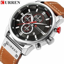 CURREN Men%27s Dark Brown Chronograph Quartz Watch Waterproof Leather Strap Sports... CURREN Men%27s Dark Brown Chronograph Quartz Watch Waterproof Leather Strap Sports...