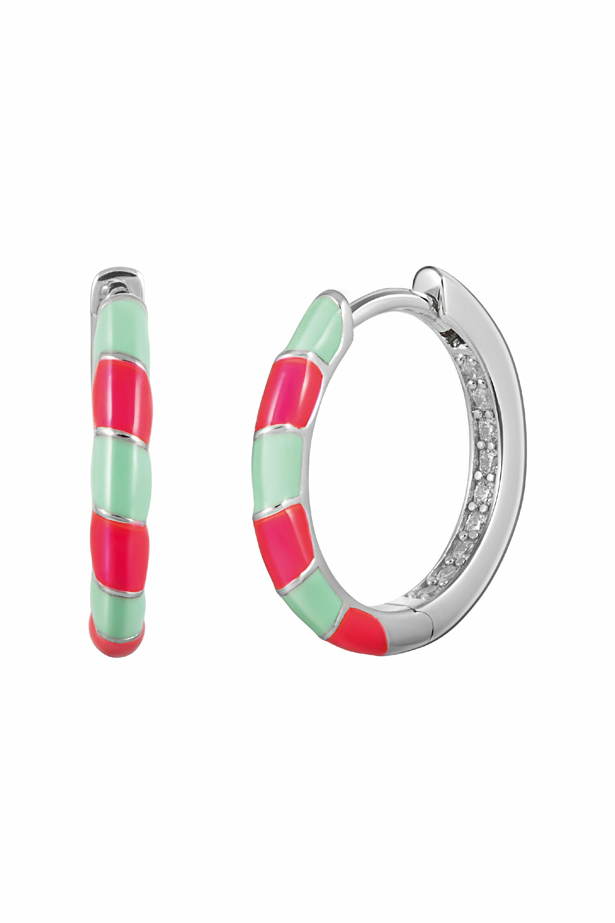 Creole 925  Silber rhodiniert Email in pink und türkis 41185186349150