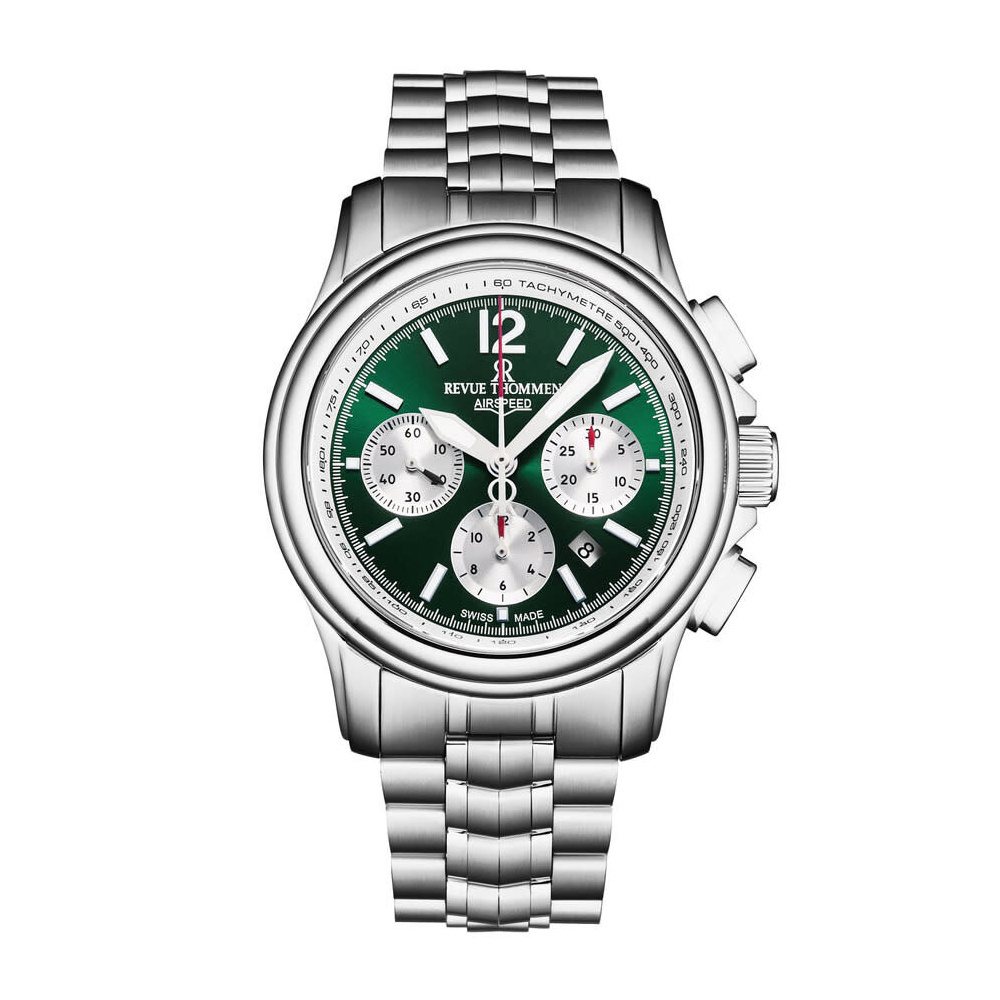 Revue Thommen Herren Automatikuhr Airspeed 16041.6434 Silberfarben, Grün Revue Thommen Herren Automatikuhr Airspeed 16041.6434 Silberfarben, Grün