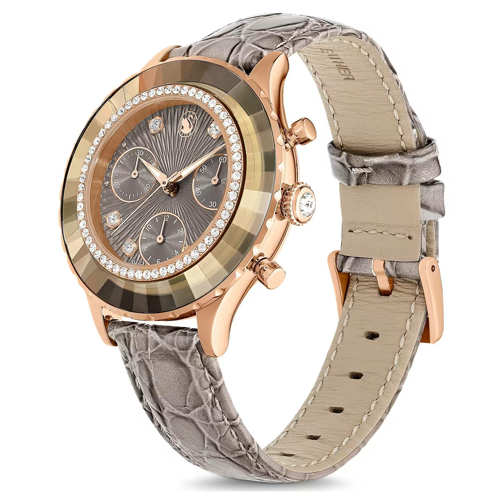 Swarovski Damen Schweizer Chronograph Uhr Octea Chrono Grau Roségold Finish Lede... – Bild 3