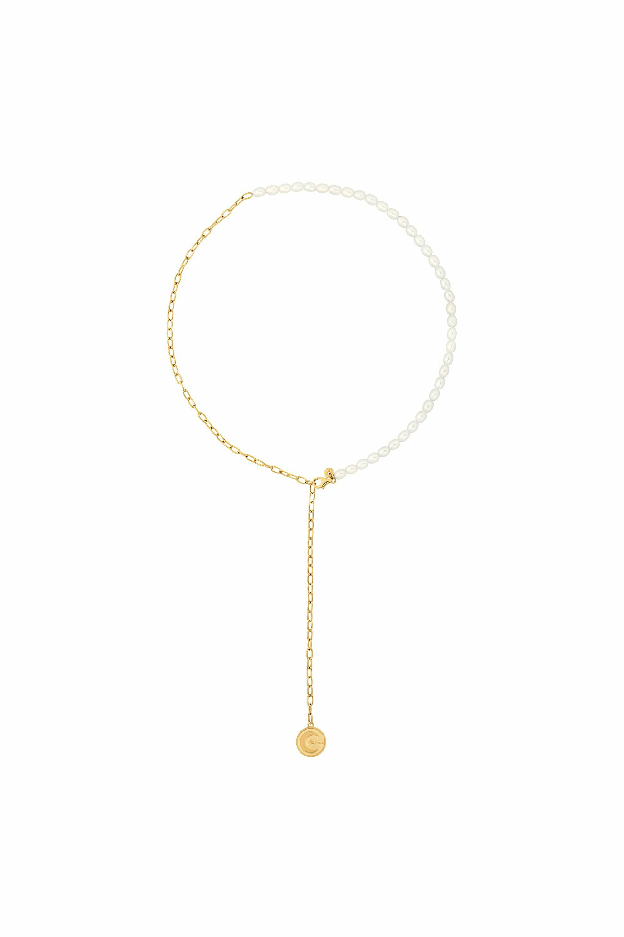 Collier 925 Silber vergoldet Y-Kette Perlen Münze Sonne Mond 41184821379166