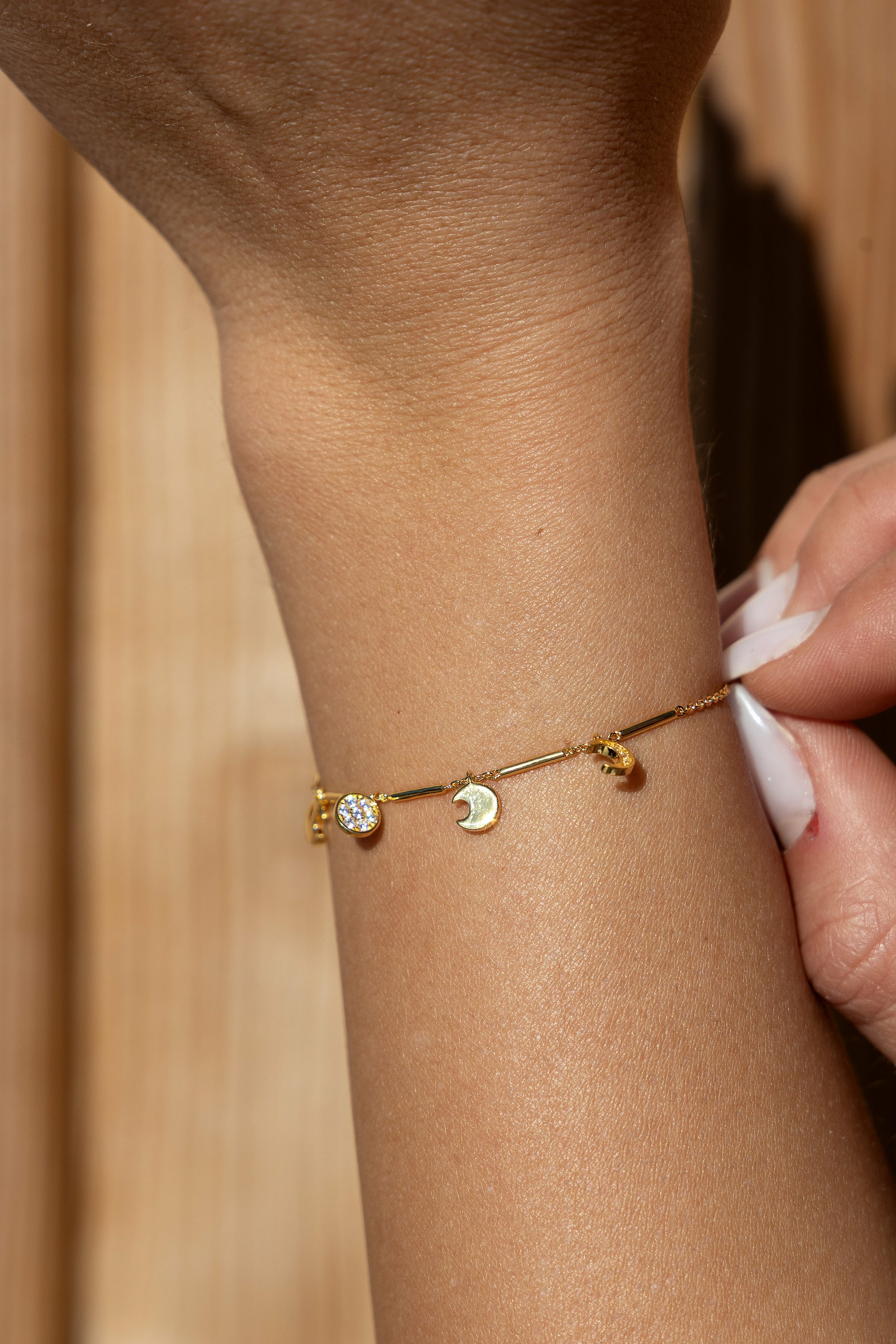 Armband 925 Silber vergoldet Anhänger Mondphasen Zirkonia 41185098399838 – Bild 2