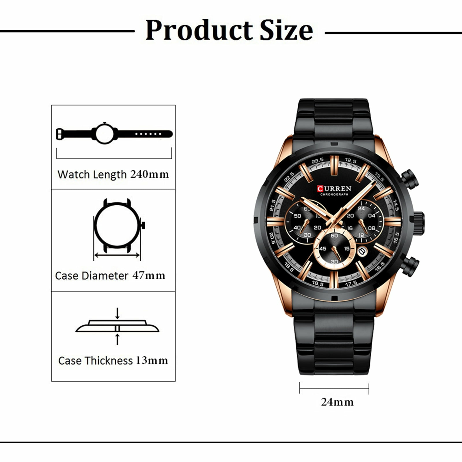 CURREN Men's Business Quartz Watch - Waterproof, Large Dial, Luminous Hands, Chr... – Bild 2