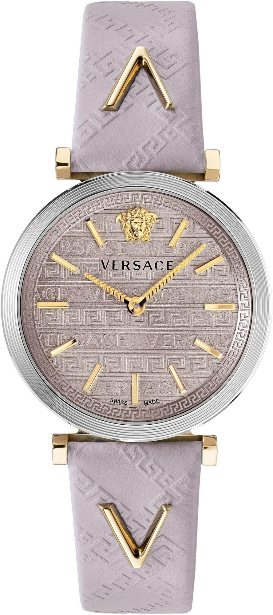 Versace V-Twist Damenuhr Hellrosa Leder Silber Gold Stahl 36mm VELS00219 Versace V-Twist Damenuhr Hellrosa Leder Silber Gold Stahl 36mm VELS00219