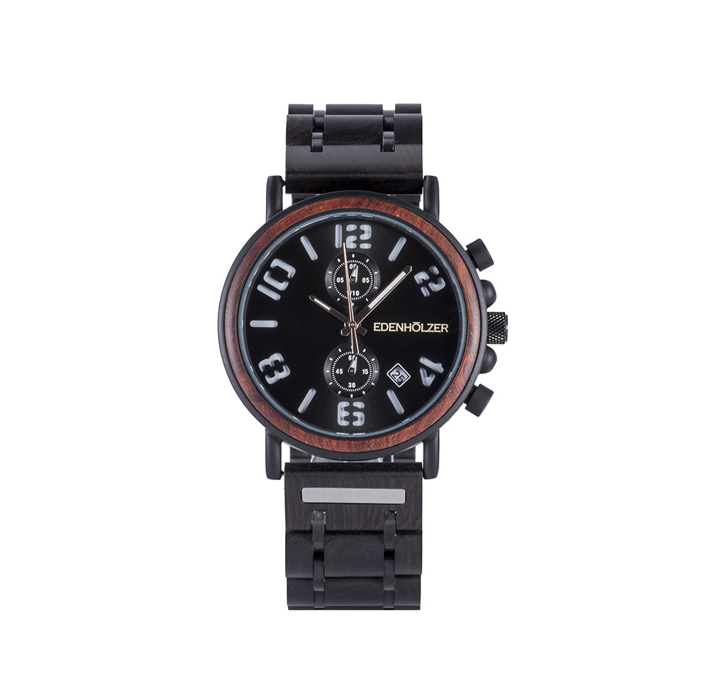 Edenhölzer Holzuhr Herren Armbanduhr Moorea Holzarmband ED090-006 – Bild 2