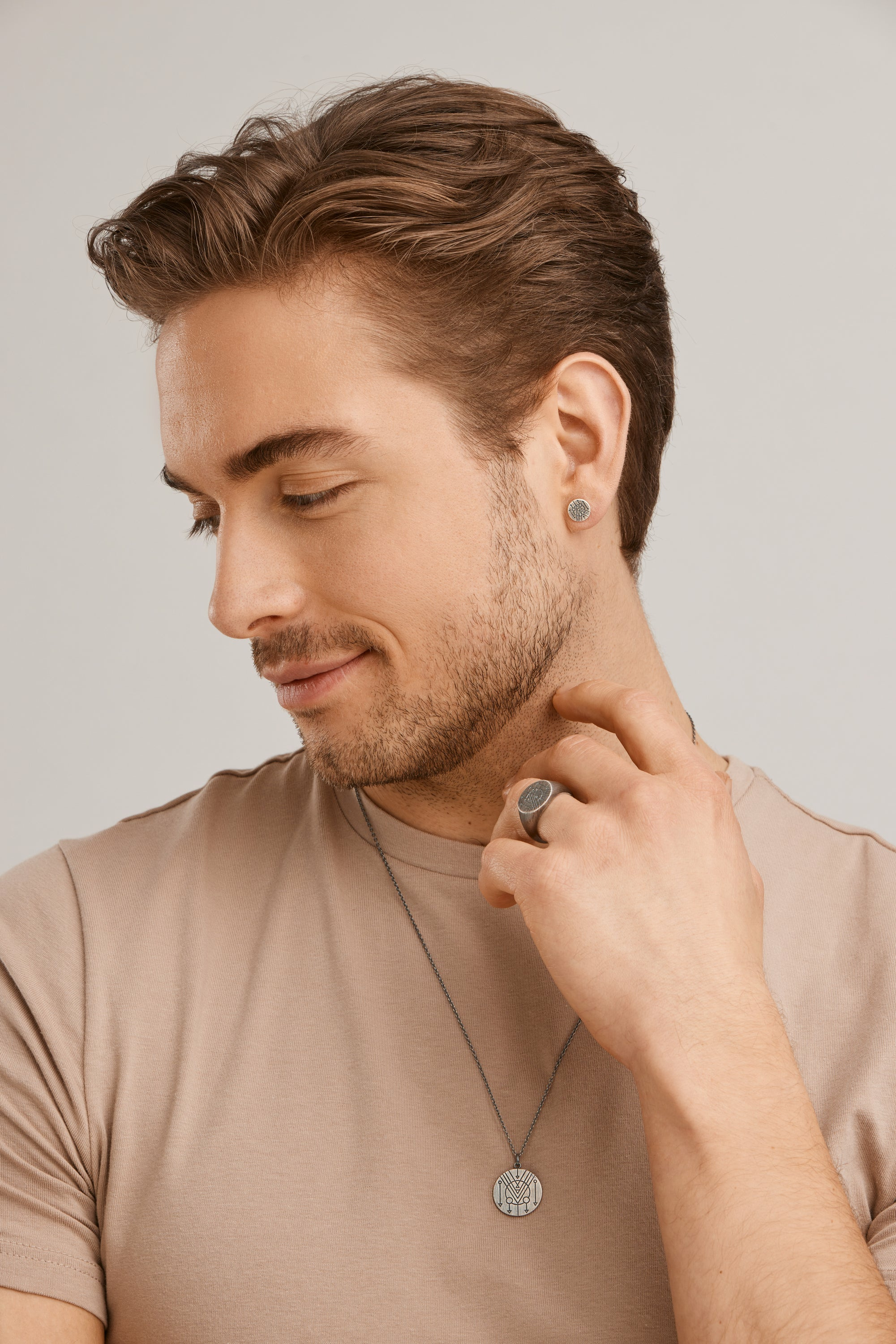 Anhänger mit Kette 925/- Silber matt rund oxidiert Tattoo Motiv 41185156759646