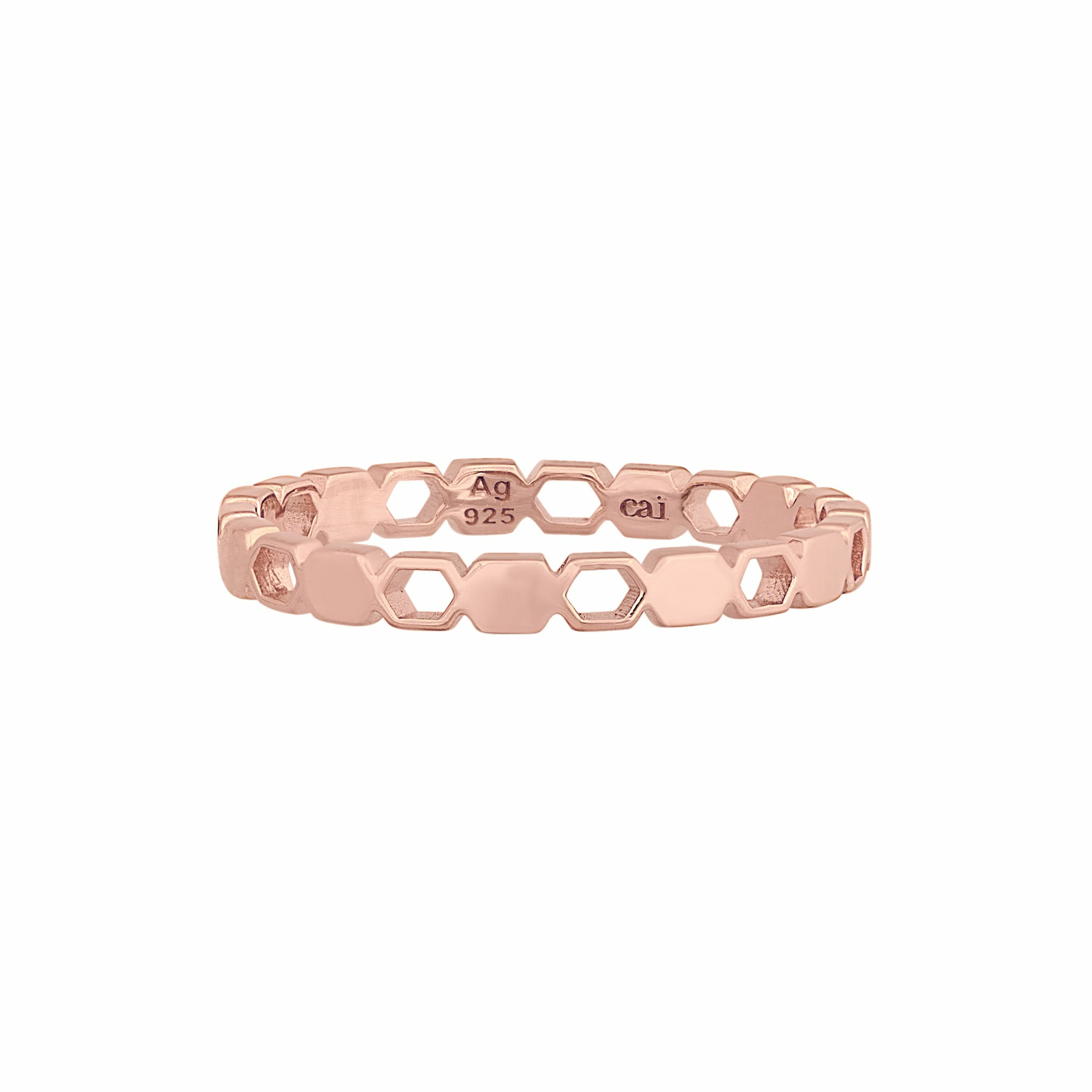 Ring 925/- Sterling Silber rosévergoldet Hexagon Cut Outs Stacking 4118474172015... Ring 925/- Sterling Silber rosévergoldet Hexagon Cut Outs Stacking 4118474172015...
