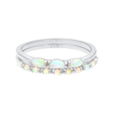 Ring Set Vintage Design Synthetischer Opal 925 Silber Ring Set Vintage Design Synthetischer Opal 925 Silber