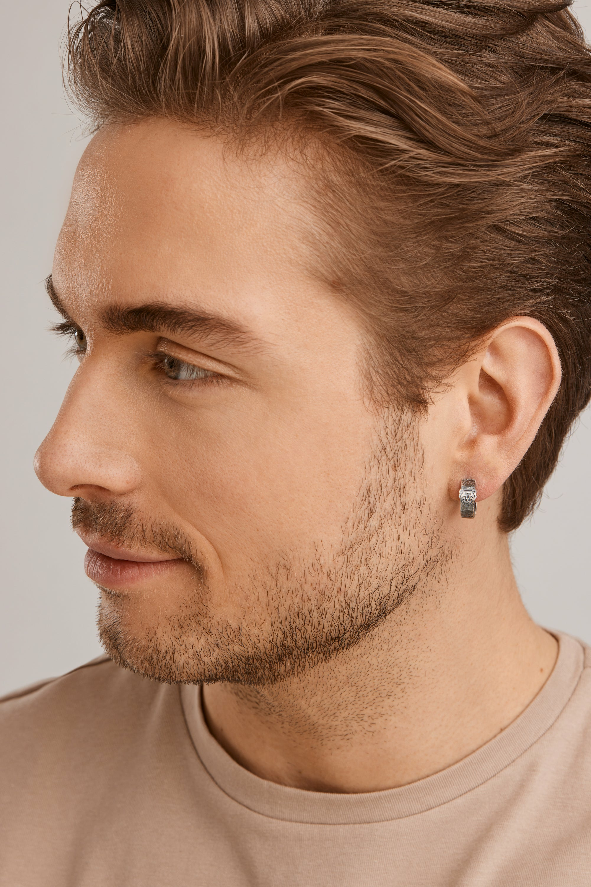 Single Creole 925 Silber matt oxidiert Muster Löwe 41185104265310 – Bild 2