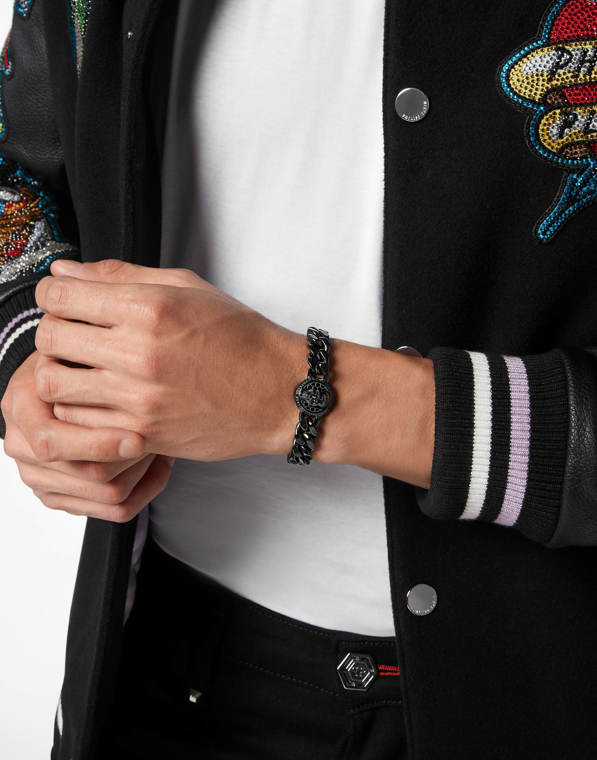 Philipp Plein Herren Armband Armkette Edelstahl 3D Skull – Bild 2