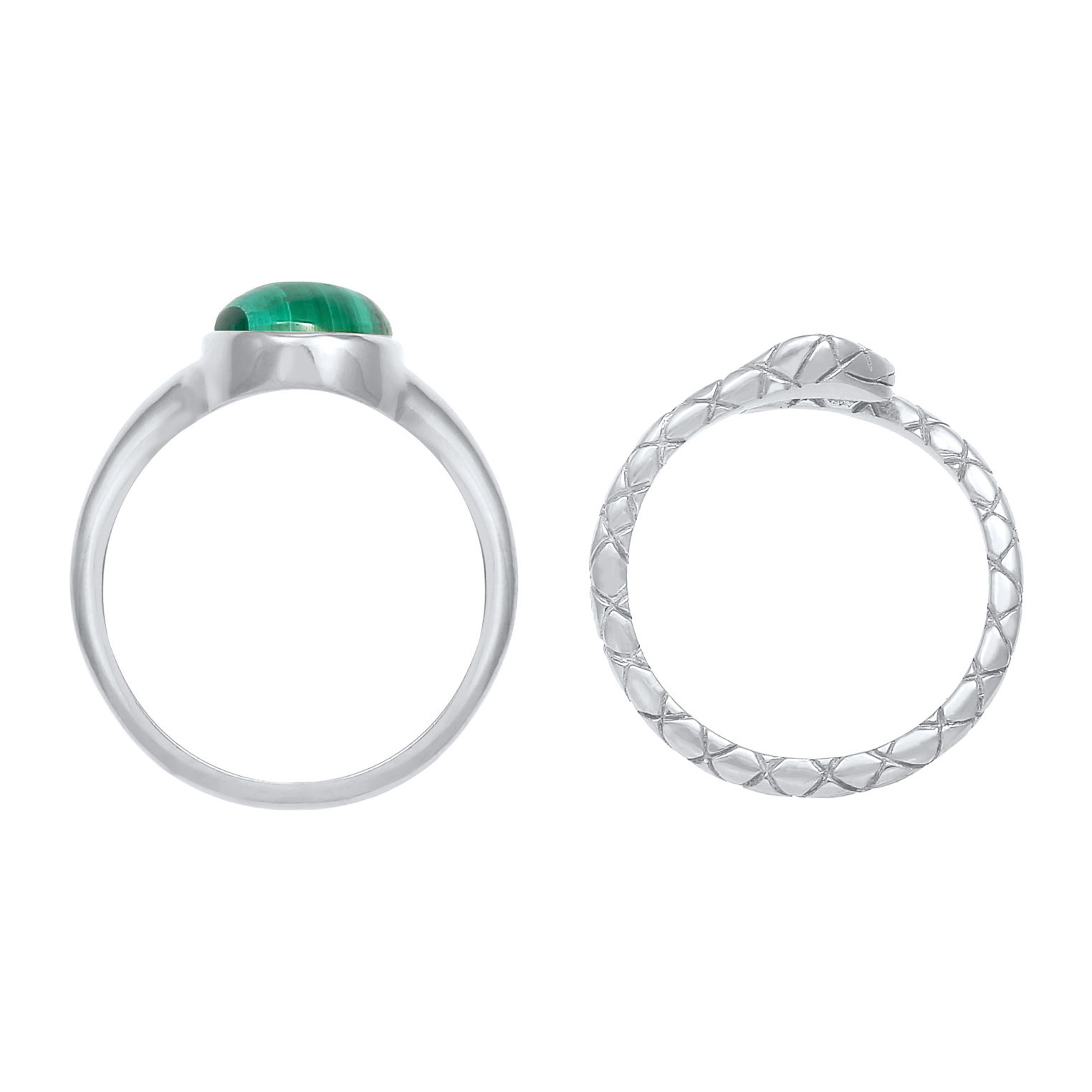 Ring Siegelring Malachit Schlange 2er Set 925 Silber – Bild 2