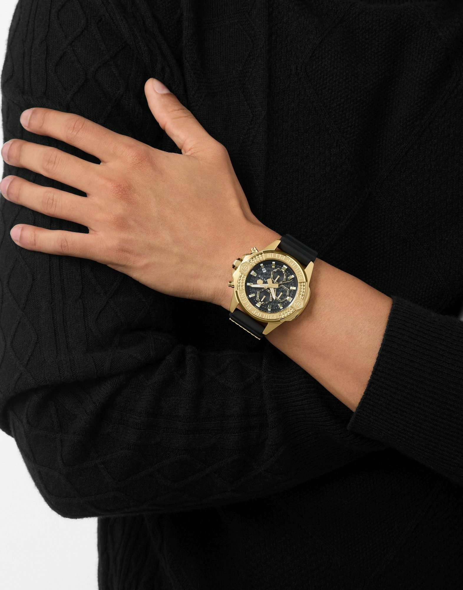 Philipp Plein Herrenuhr The $kull Chrono Schwarz/Gold PWWFA0225 – Bild 3