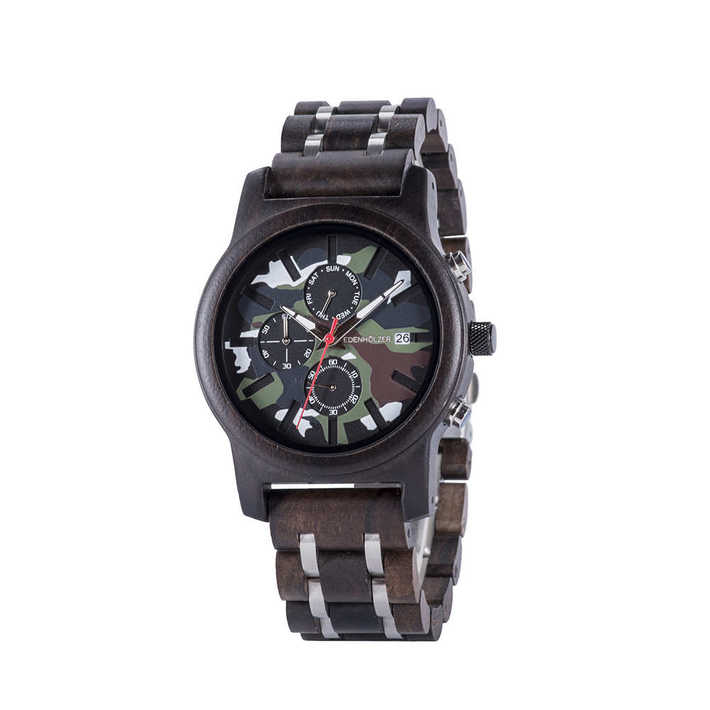 Edenhölzer Holzuhr Herren Armbanduhr Maui Camouflage Holzarmband ED096-002 – Bild 3