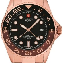 Swiss Alpine Military Schweizer Uhr GMT Diver Herrenuhr, Roségold, 42mm 7052.116... Swiss Alpine Military Schweizer Uhr GMT Diver Herrenuhr, Roségold, 42mm 7052.116...