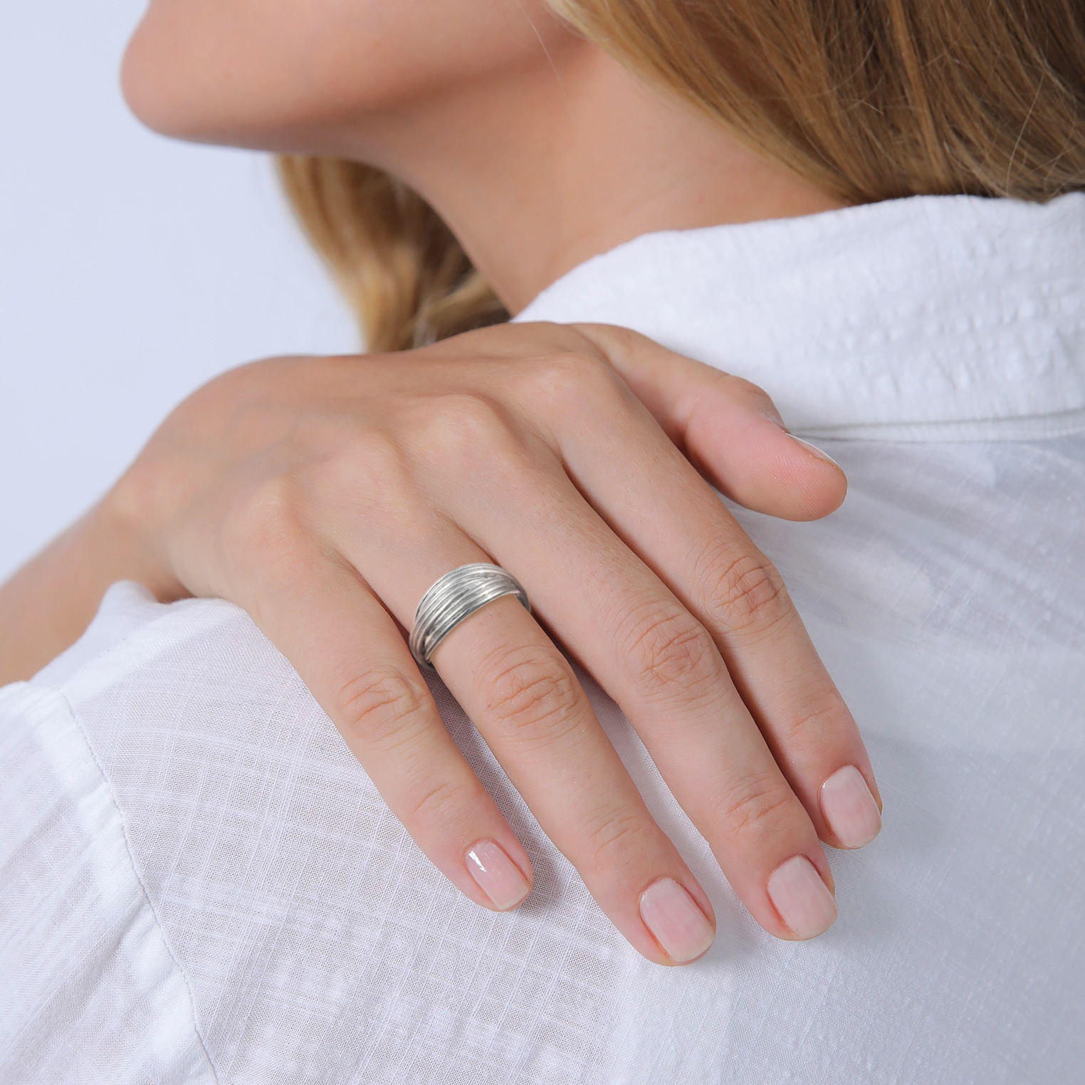 Ring Wickelring Gerillt Modern 925 Silber rhodiniert – Bild 3