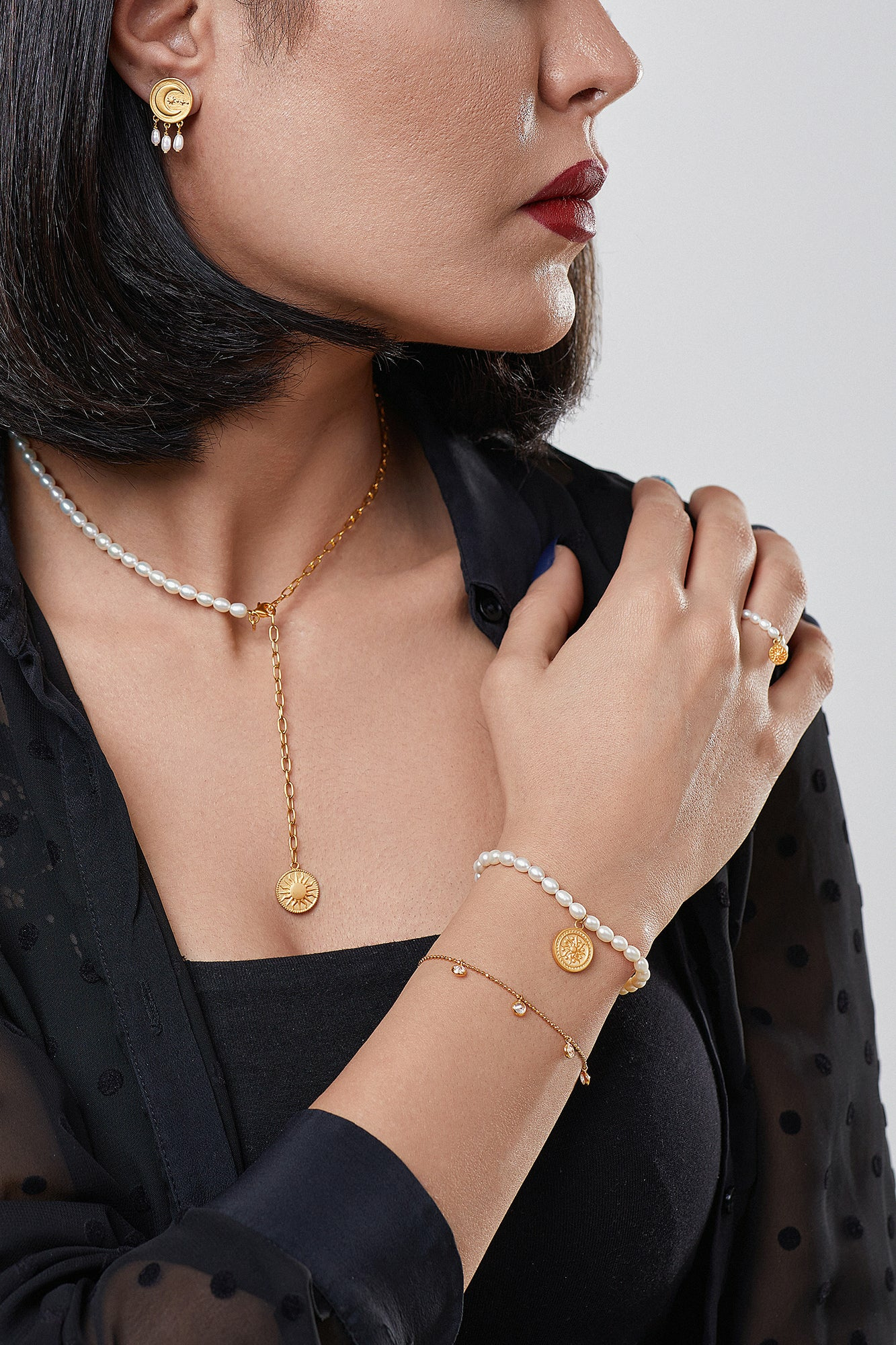 Ohrstecker 925 Silber vergoldet Münze Mond Perlen 41184813908062